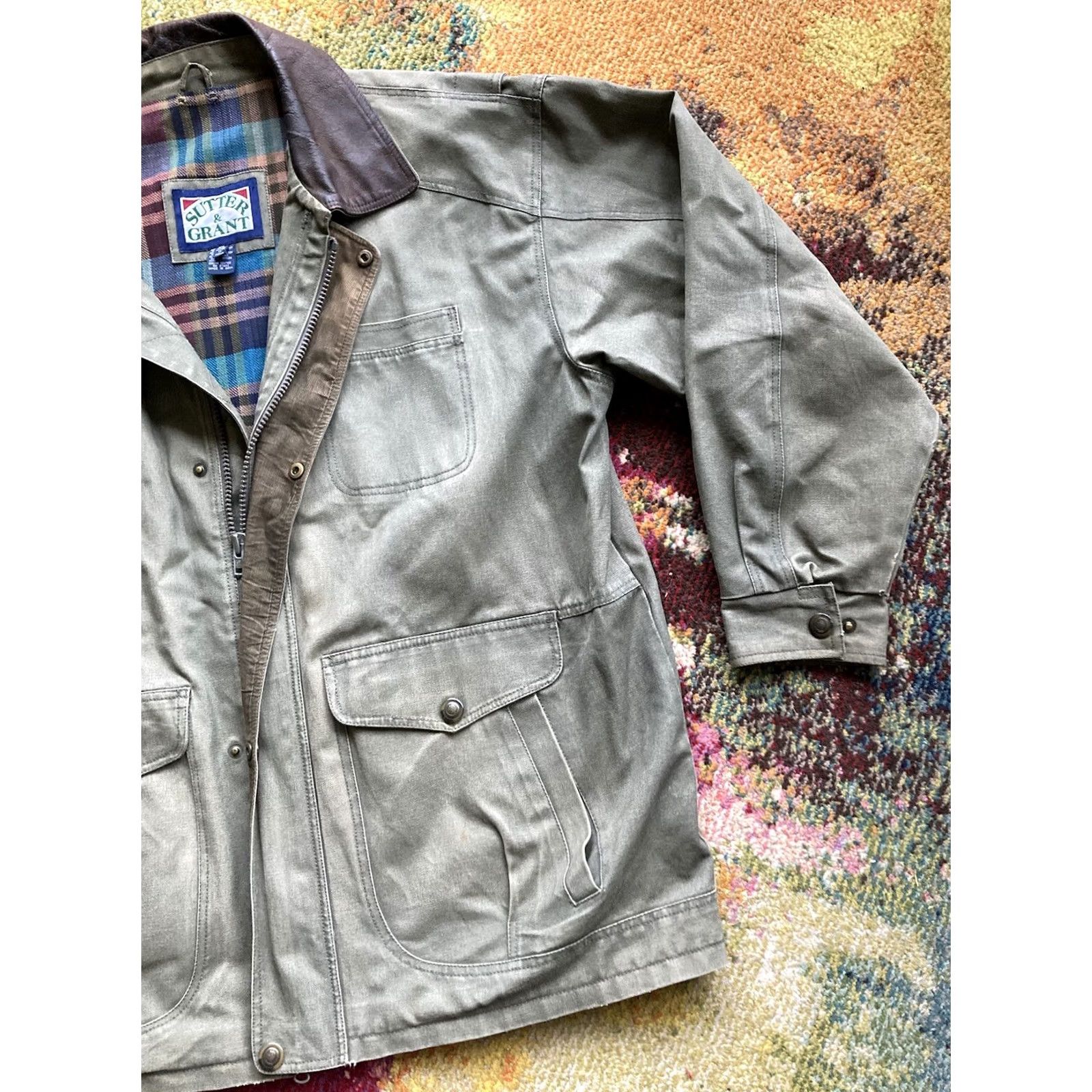 Vintage VTG Sutter & Grant Barn Coat Mens XL Heavy Canvas Leather Trim Plaid Lined Chore Jacket Regular Size Green 90s Outdoor Hunting USA Jacket Size US M / EU 48-50 / 2 - 3 Thumbnail