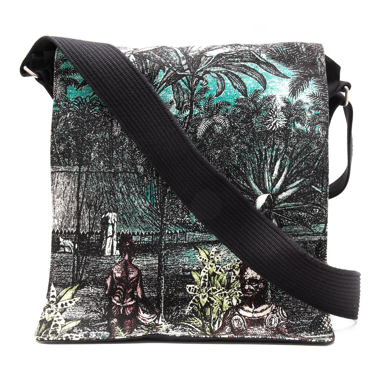 Jean Paul Gaultier Ethnic Print Flap Shoulder Bag in Black and Green Size ONE SIZE - 1 Thumbnail