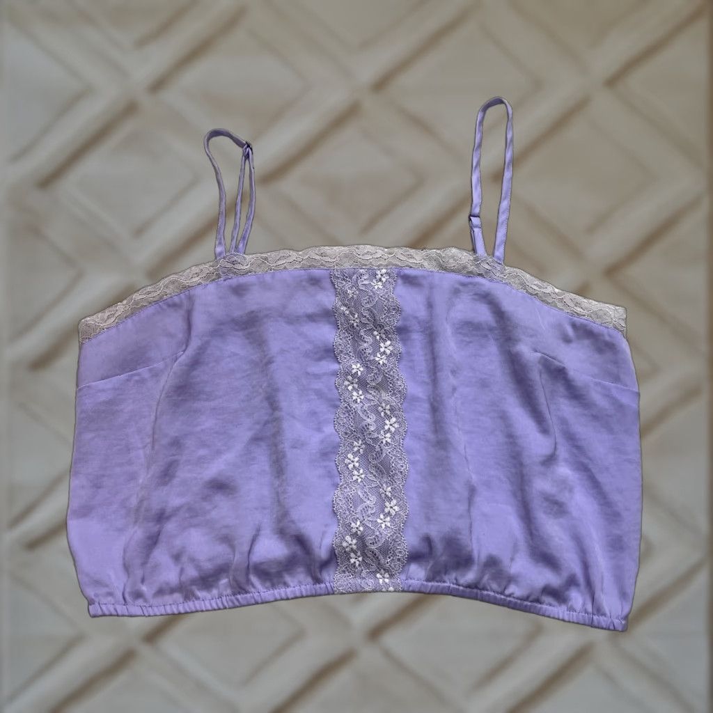 Vintage BP Crop Tank Top Womens M Purple Lace Trim Sleeveless Stretch Cami Ladies Tank Cropped Fashion Womens Size M / US 6-8 / IT 42-44 - 1 Thumbnail