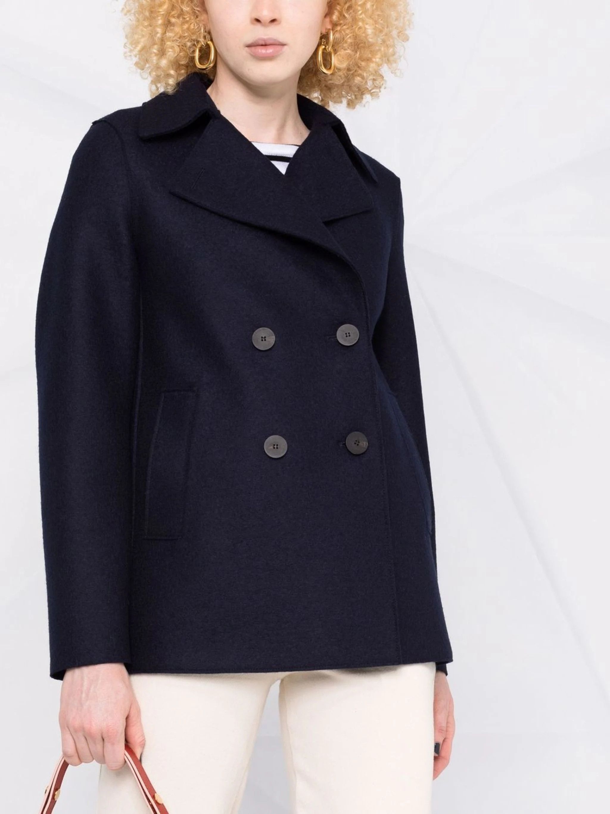 Harris Wharf London o1s22i1n1024 Double-Breasted Pressed Wool Coat in Blue Size M / US 6-8 / IT 42-44 - 5 Thumbnail