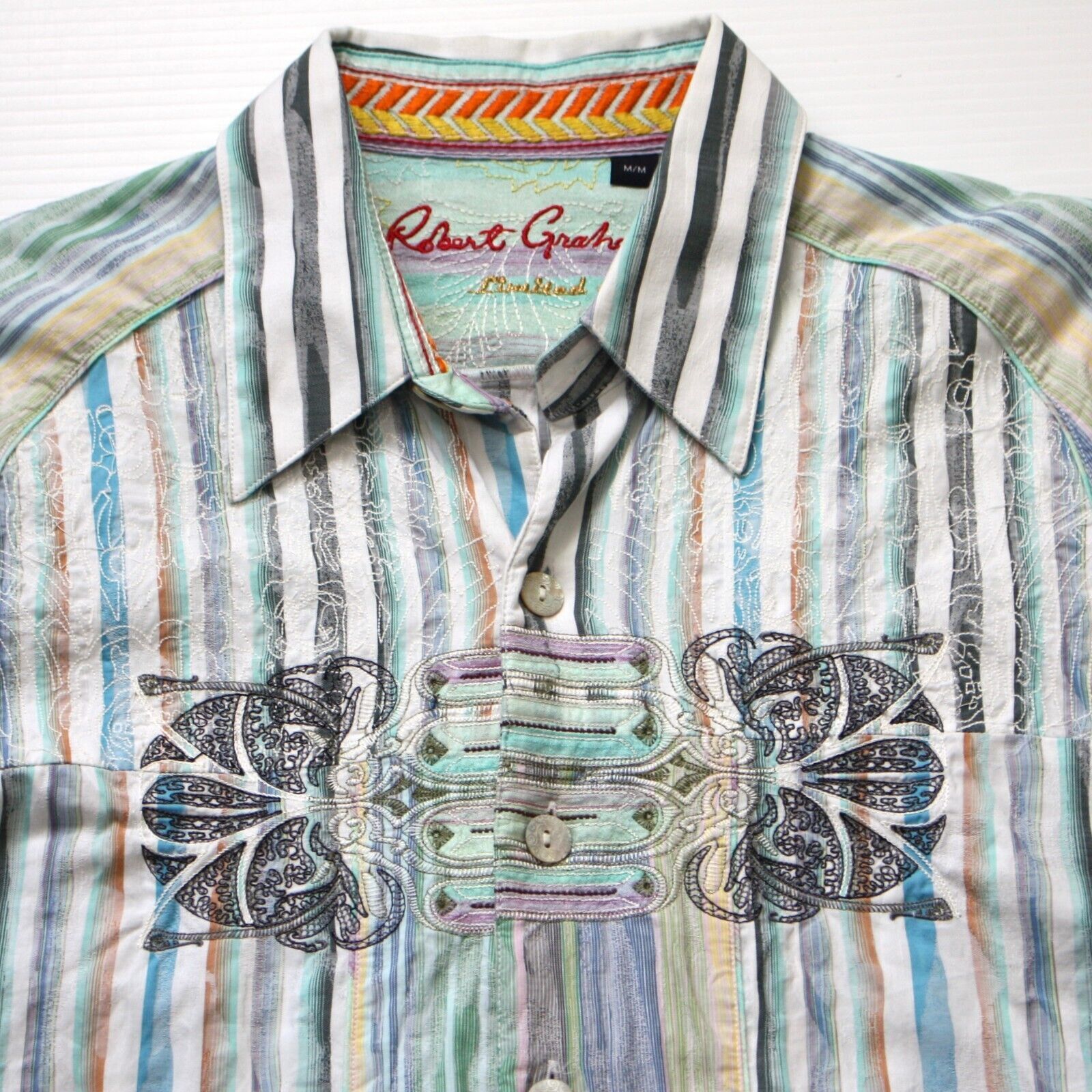 Robert Graham Limited Edition Men's Striped Embroidered Shirt #340/420 Size US M / EU 48-50 / 2 - 2 Thumbnail