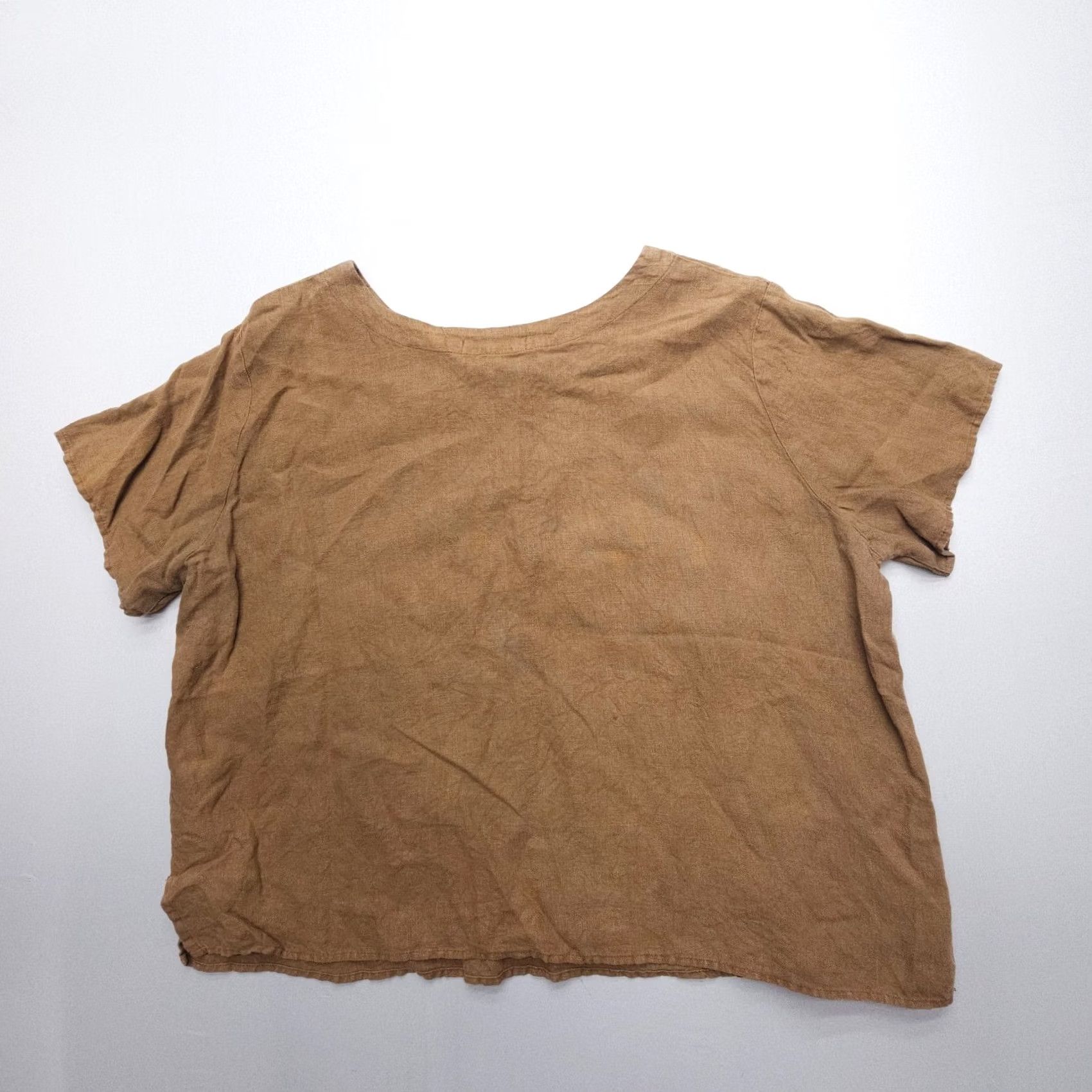 Vintage VINTAGE Cut Loose Linen Top Blouse Adult 1X Brown Womens 100% Linen Casual Shirt Relaxed Fit Size XL / US 12-14 / IT 48-50 - 7 Thumbnail