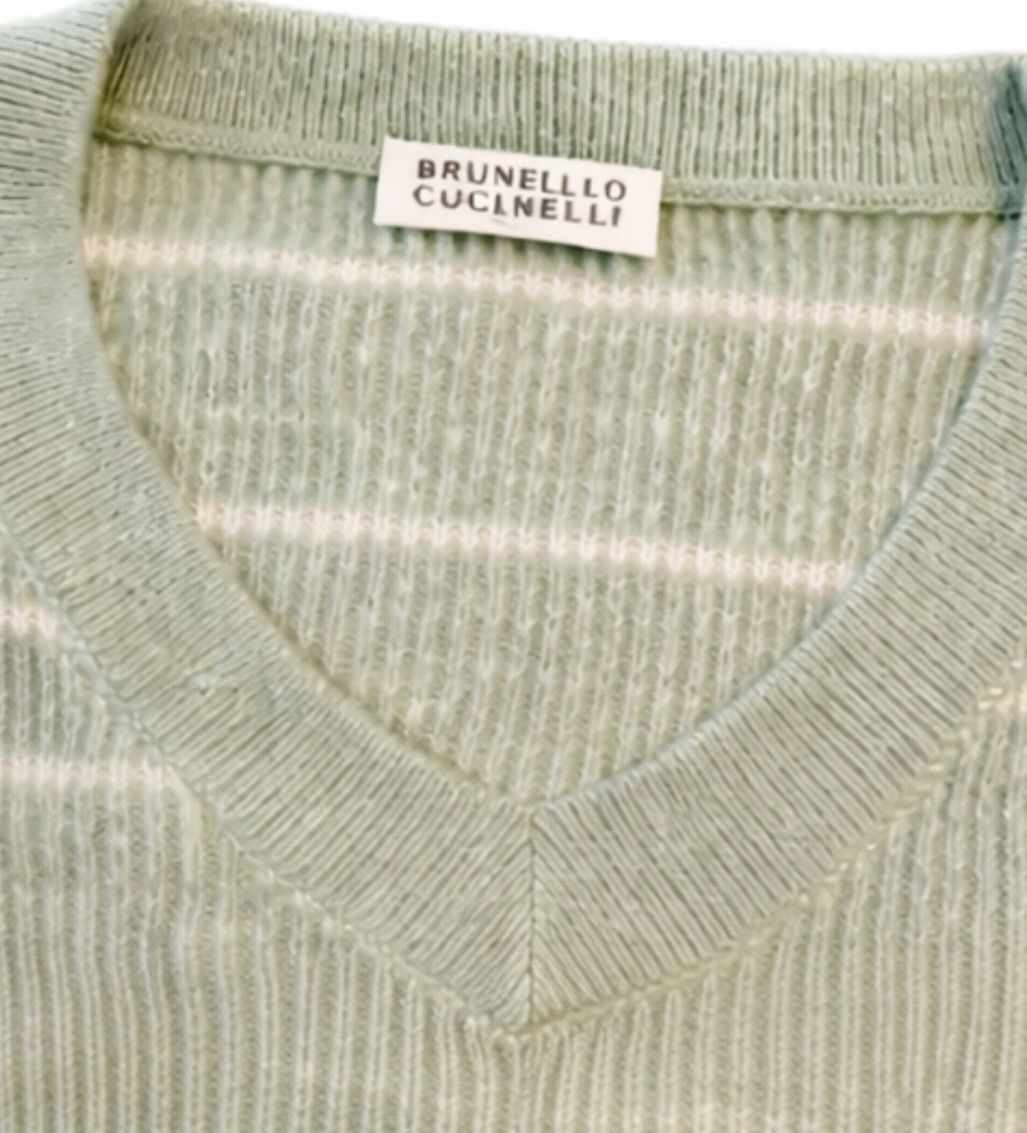 Brunello Cucinelli Brunello Cucinelli V-Neck Alpaca Cotton Knit Sweater Size L / US 10 / IT 46 - 2 Thumbnail