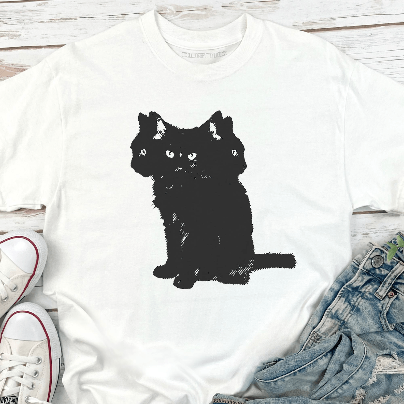 Other Three Headed Black Cat T-Shirt – Minimalist Tee Size M / US 6-8 / IT 42-44 - 1 Thumbnail