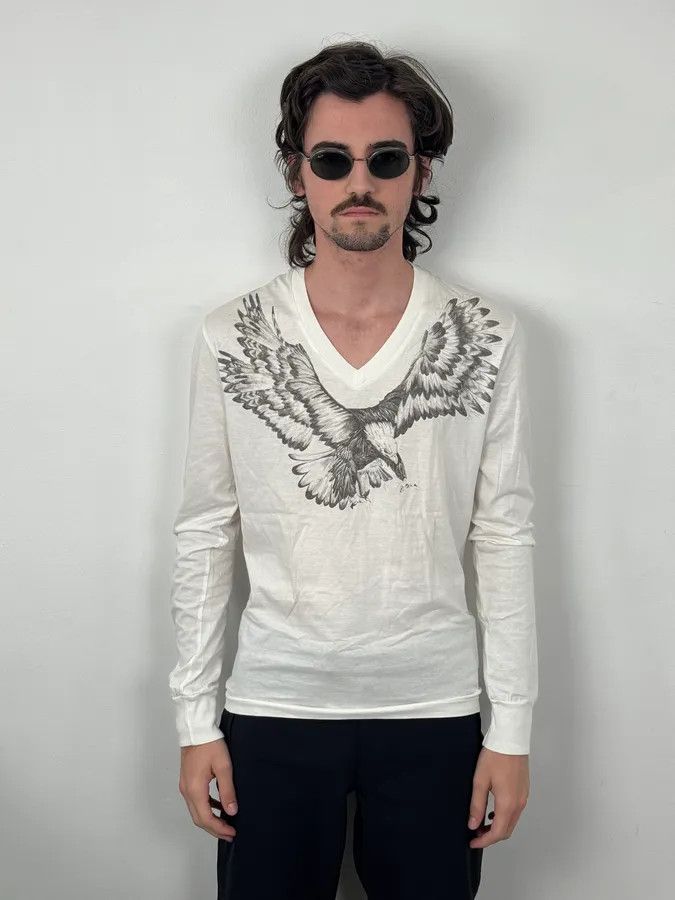 Dsquared2 FW2015 Dsquared2 White Royal Eagle Graphic V-Neck Longsleeves Size US M / EU 48-50 / 2 - 2 Thumbnail