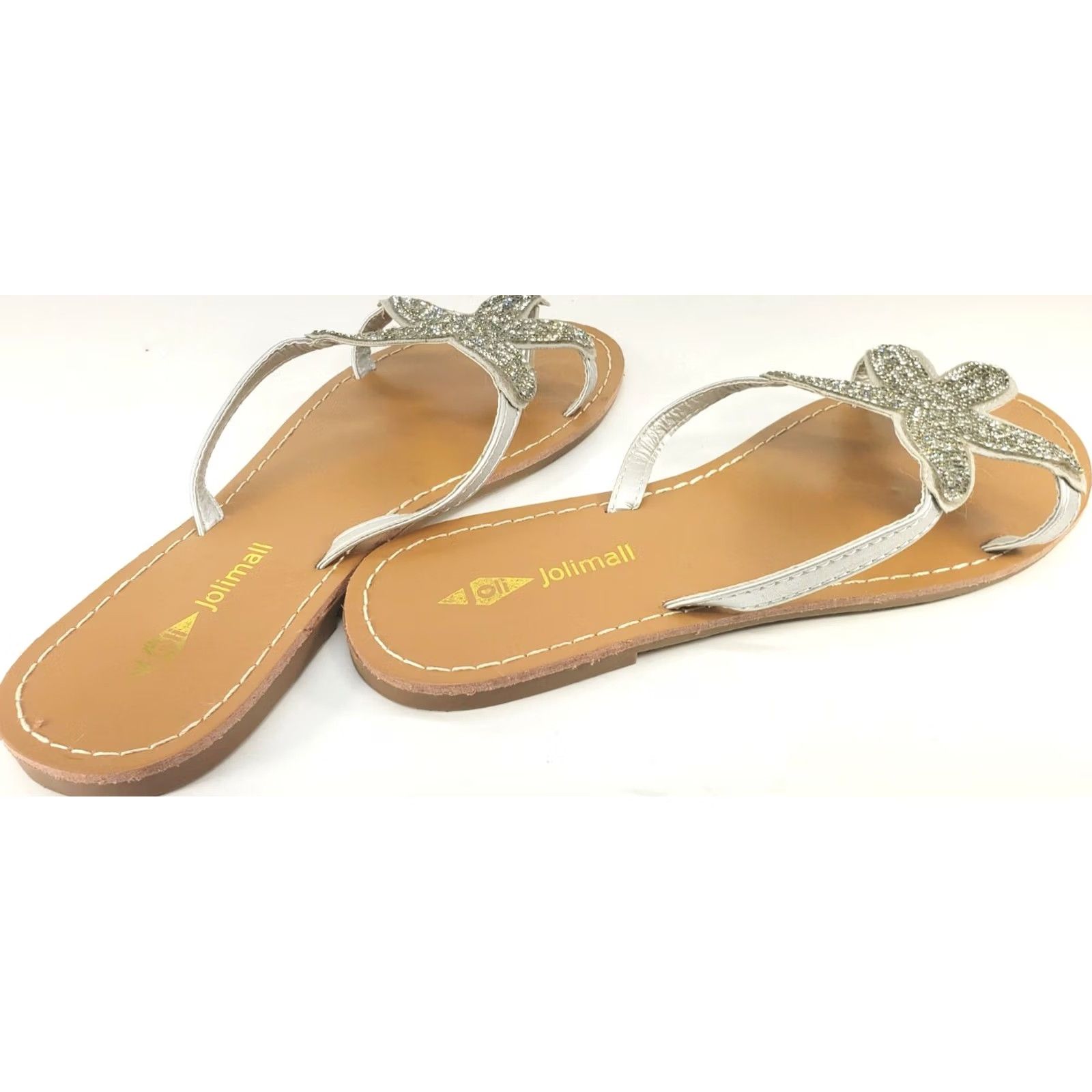 Vintage Jolimall Womens Flat Summer Toe Post Sandals Size 6 Crystal Beaded Starfish Upfront with Silver Straps Size US 6 / IT 36 - 4 Thumbnail