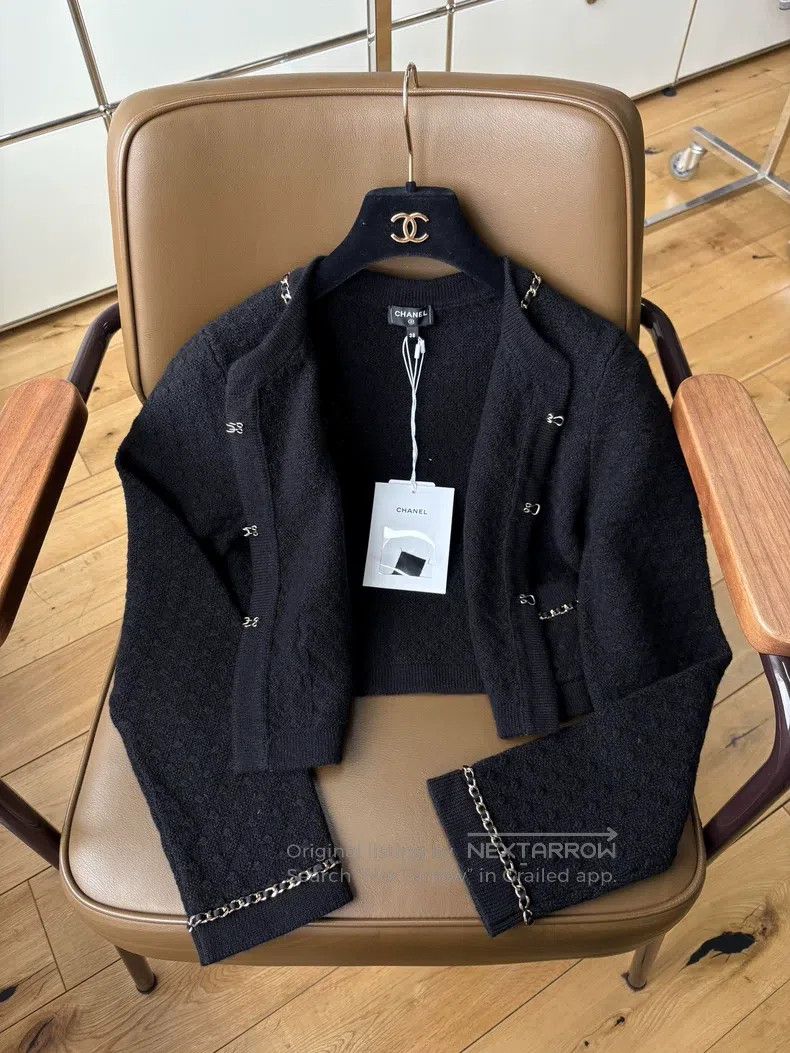 Chanel Chanel Leather chain black knitwear coat Size XS / US 0-2 / IT 36-38 - 4 Thumbnail