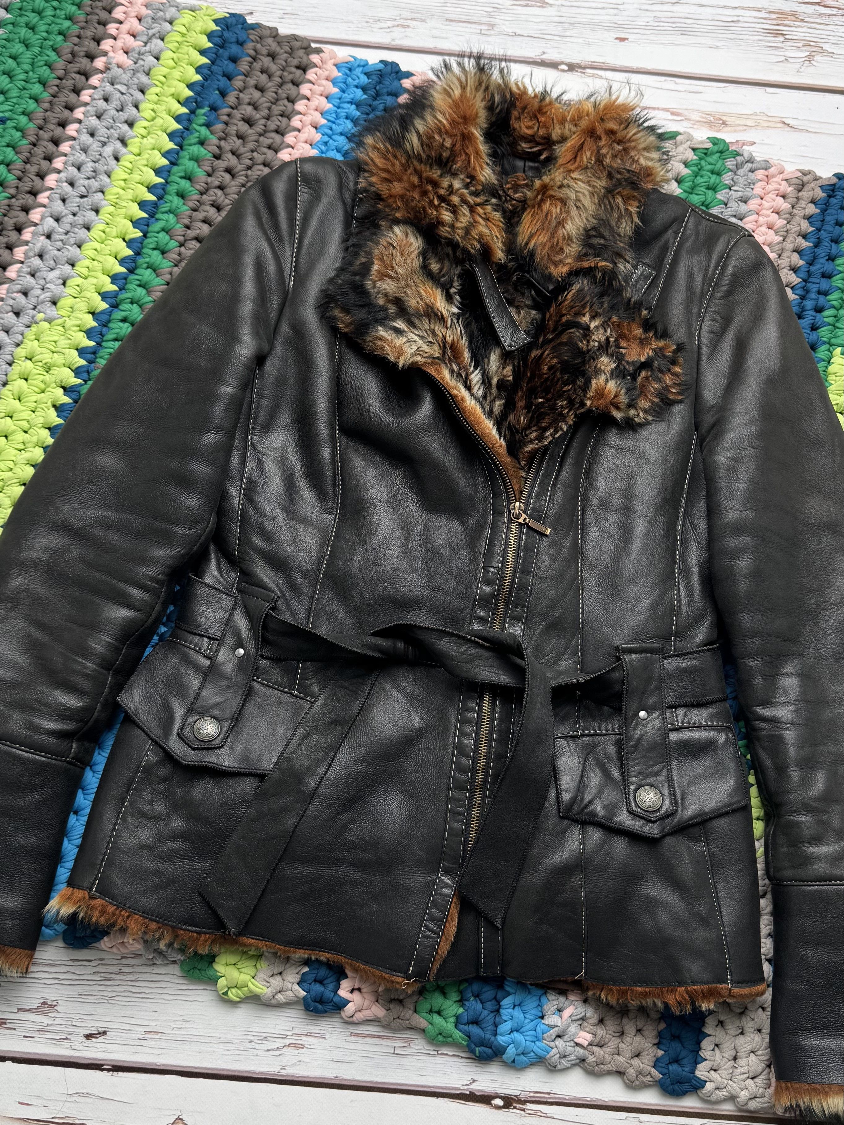 Vintage Vintage Sheepskin Jacket Belted Y2K Moto Biker Coat (ET1) Size S / US 4 / IT 40 - 6 Thumbnail