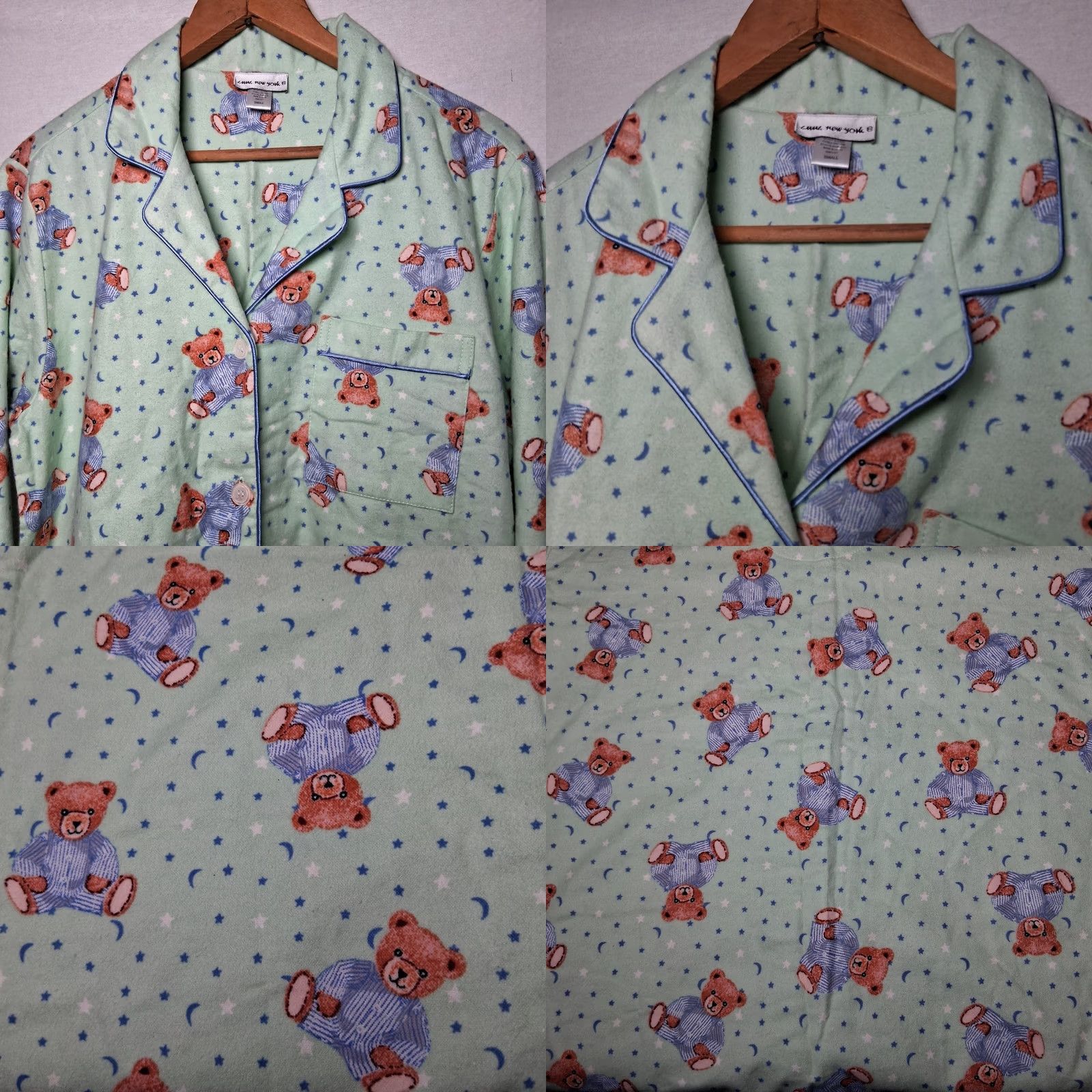 Moonstar Anna New York Flannel Pajama Shirt Small Green Teddy Bears Moon Stars Size S / US 4 / IT 40 - 8 Thumbnail