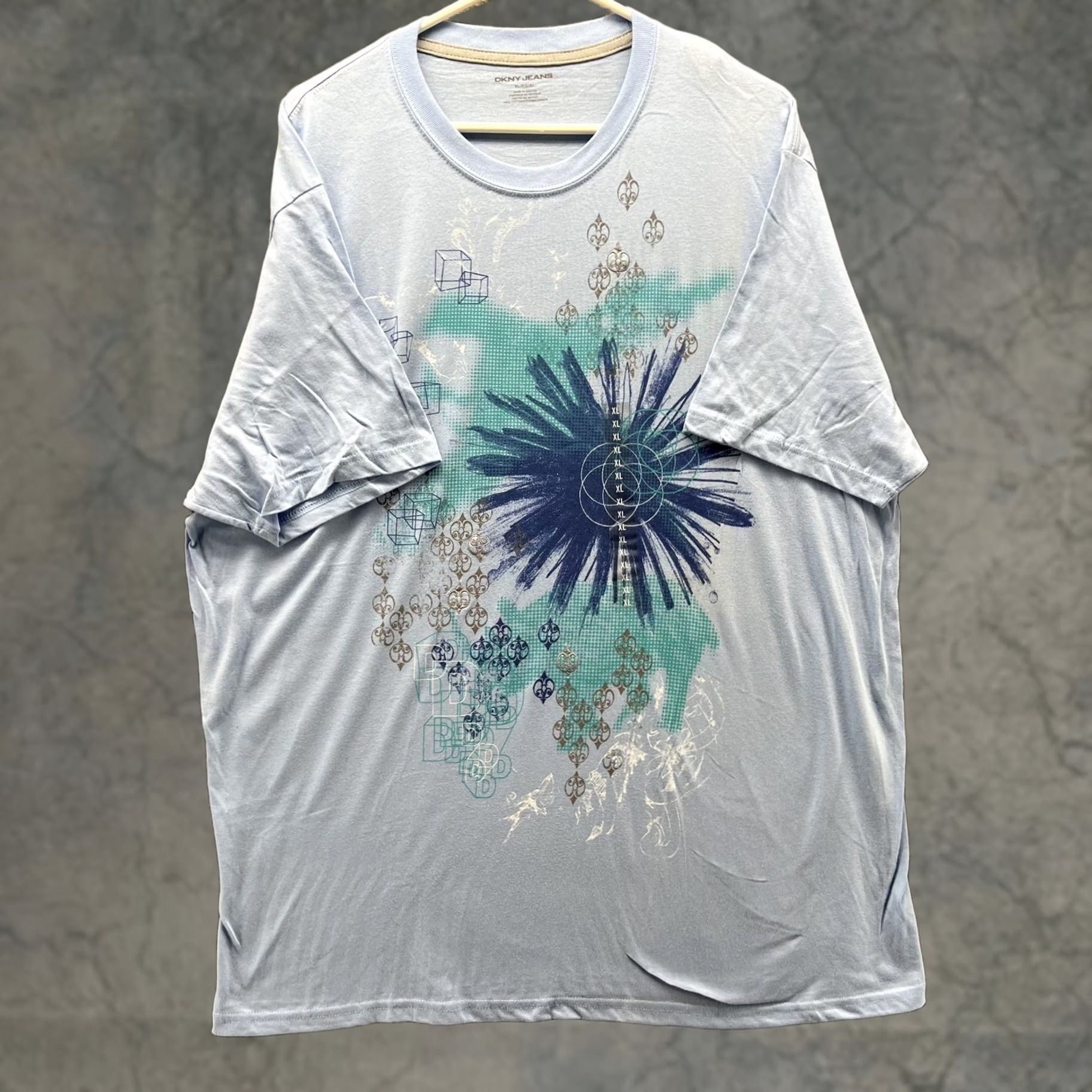DKNY DKNY Jeans Shirt Mens XL Blue Abstract Graphic Tee Tagless Cotton Crewneck T-Shirt Graphic Print Size US XL / EU 56 / 4 - 1 Thumbnail