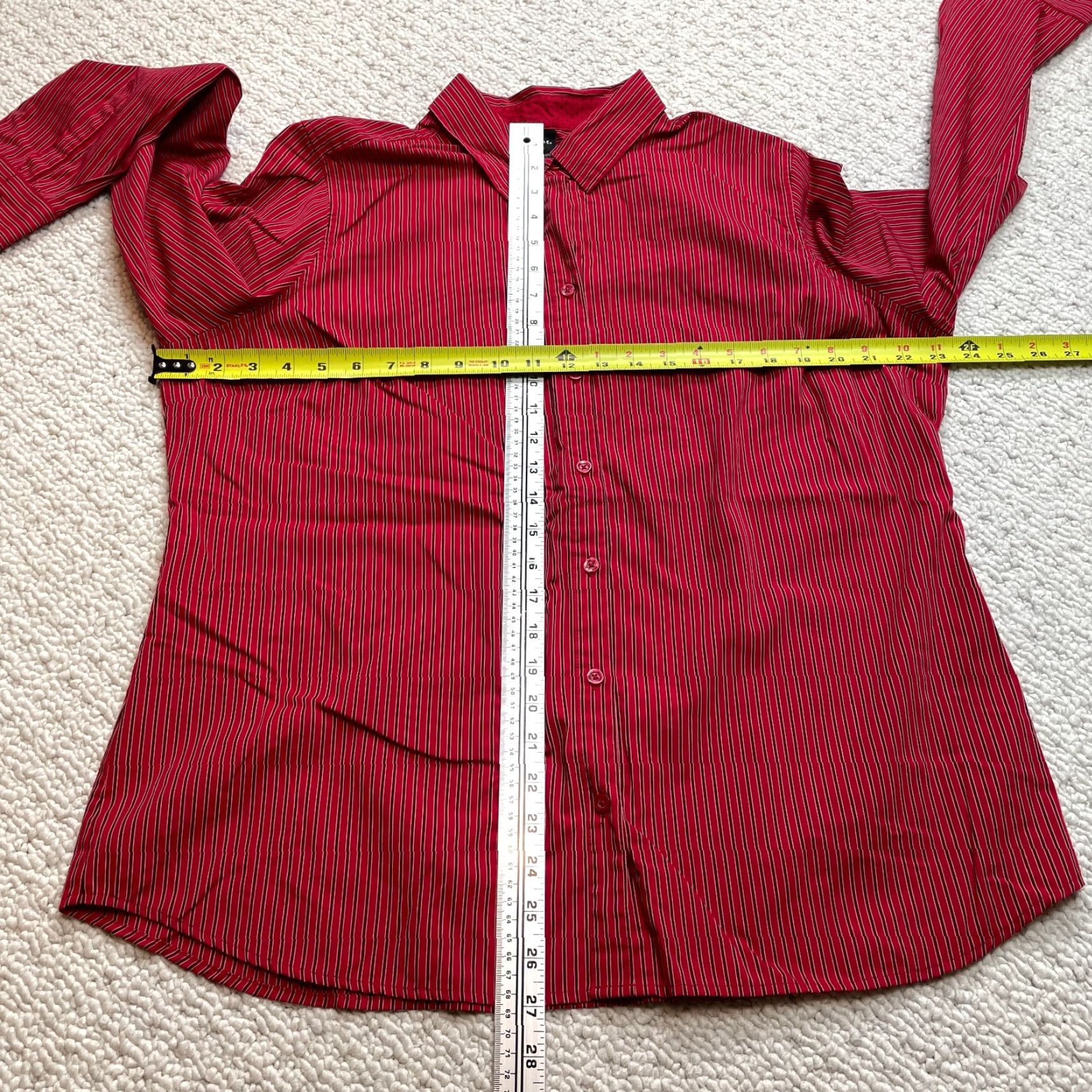 George George Shirt Mens 2XL Red Striped Button Up Long Sleeve Top Collared Dress Size US XXL / EU 58 / 5 - 7 Thumbnail