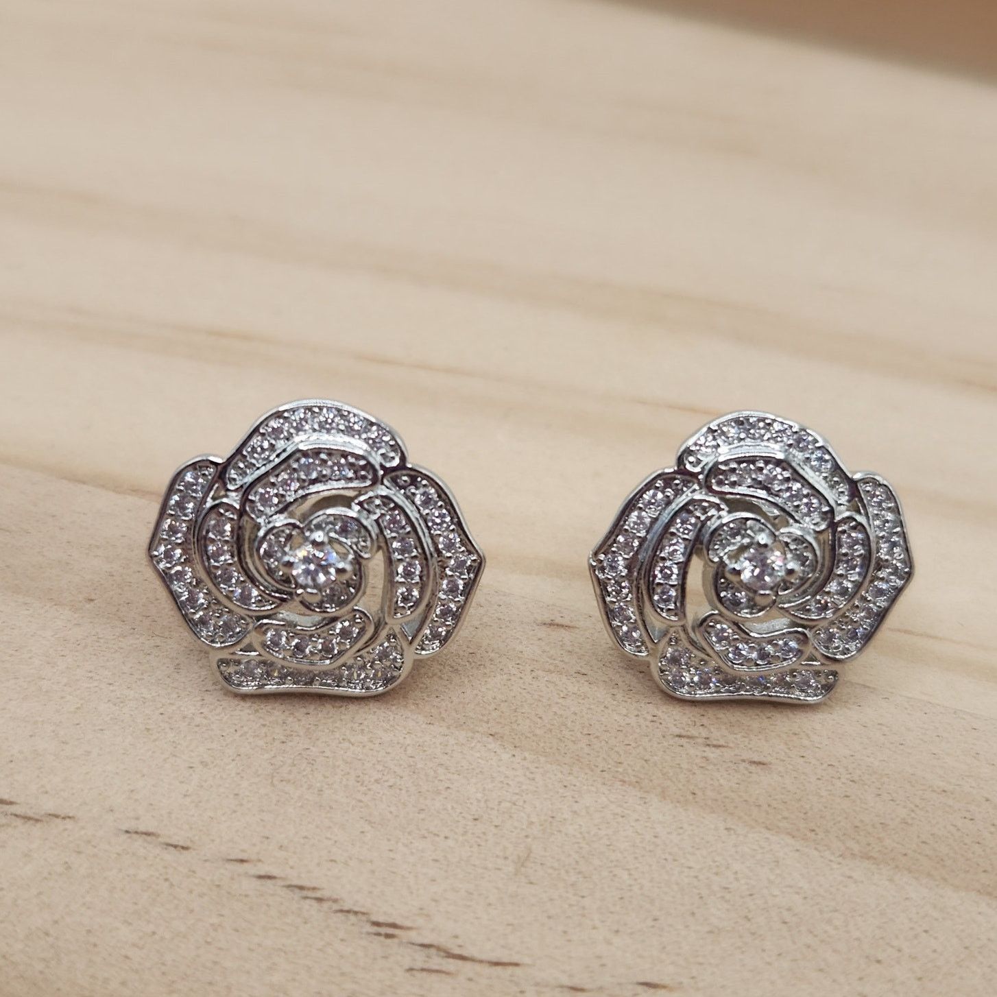 Other Elegant Camellia Flower Stud Earrings - Cubic Zirconia Size ONE SIZE - 3 Thumbnail