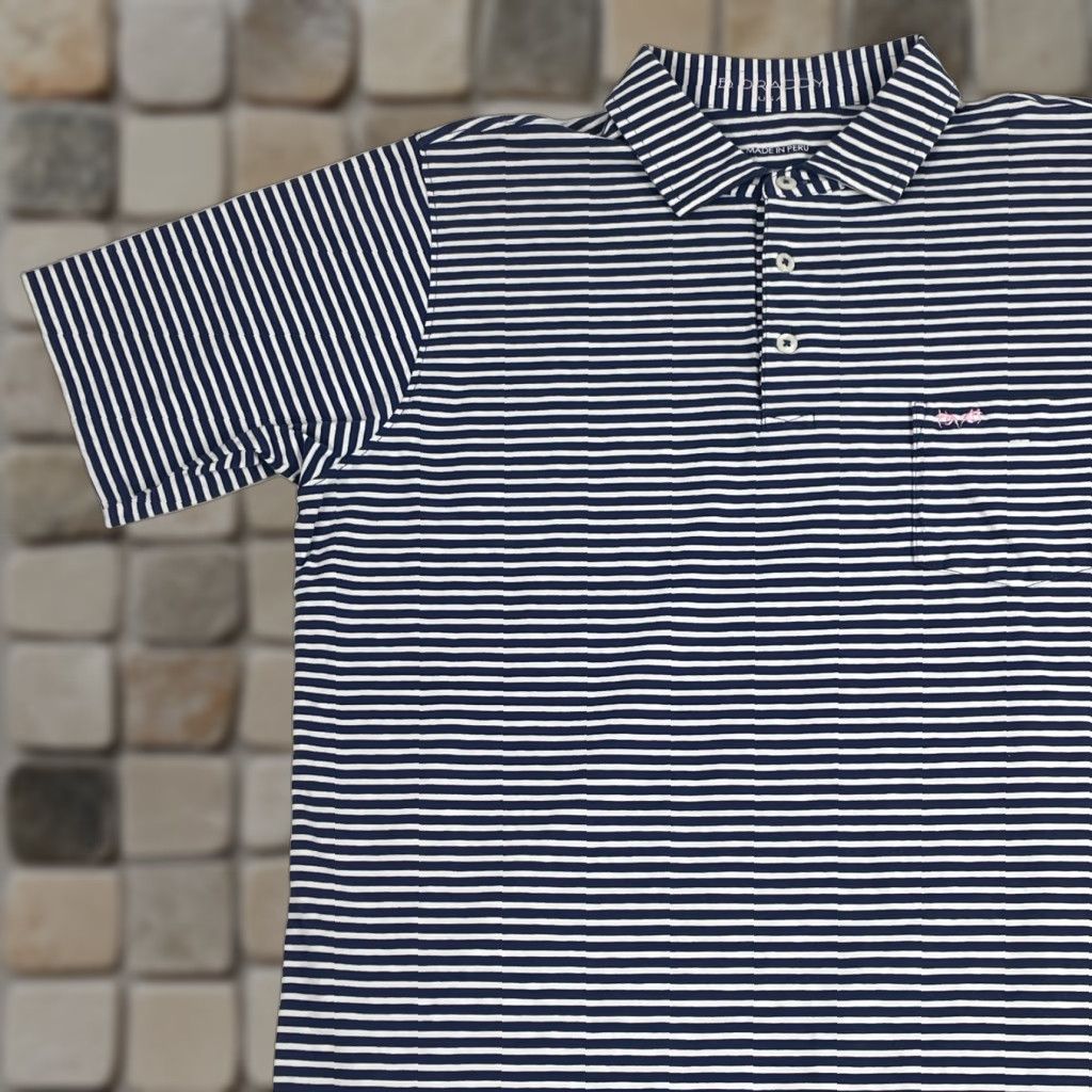 Vintage B Draddy Polo Shirt Men Small Blue Golf Short Sleeve Split Pima Cotton Spandex Striped Logo Chest Pocket Regular Size US S / EU 44-46 / 1 - 1 Thumbnail