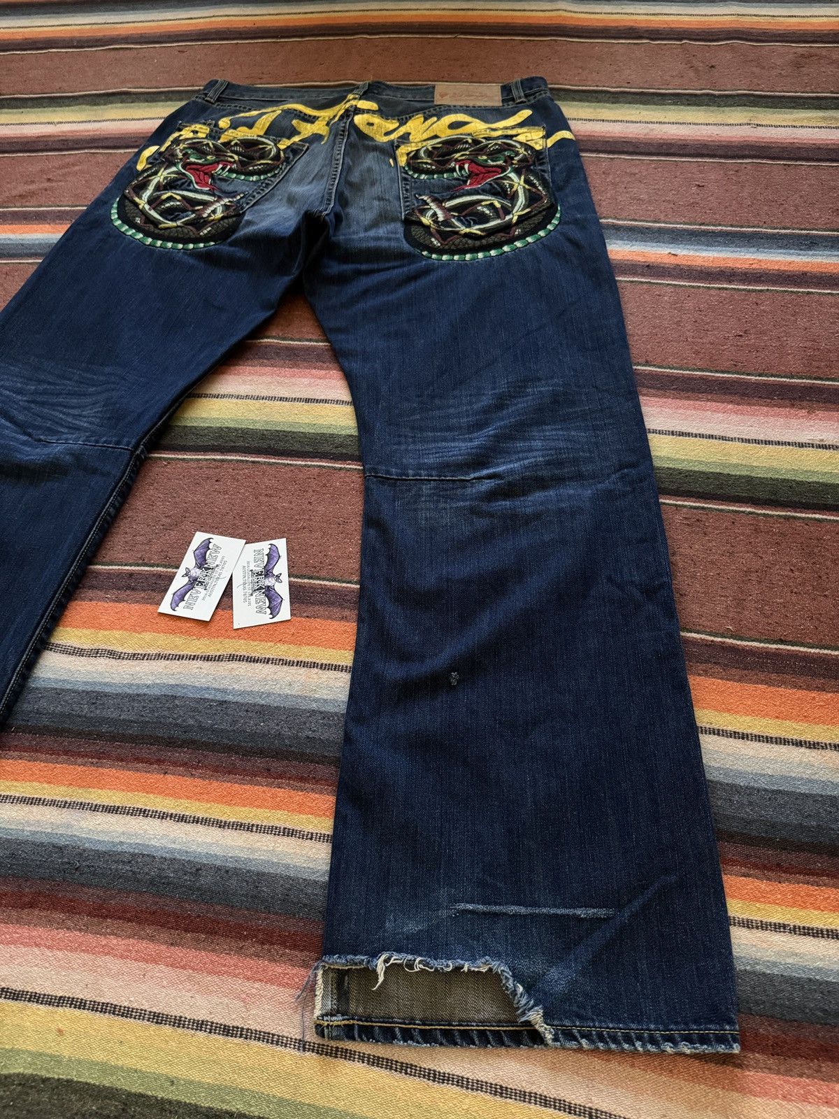 Ed Hardy Y2K 2009 Ed Hardy Rattlesnake Denim Baggy Jeans Size US 40 / EU 56 - 4 Thumbnail