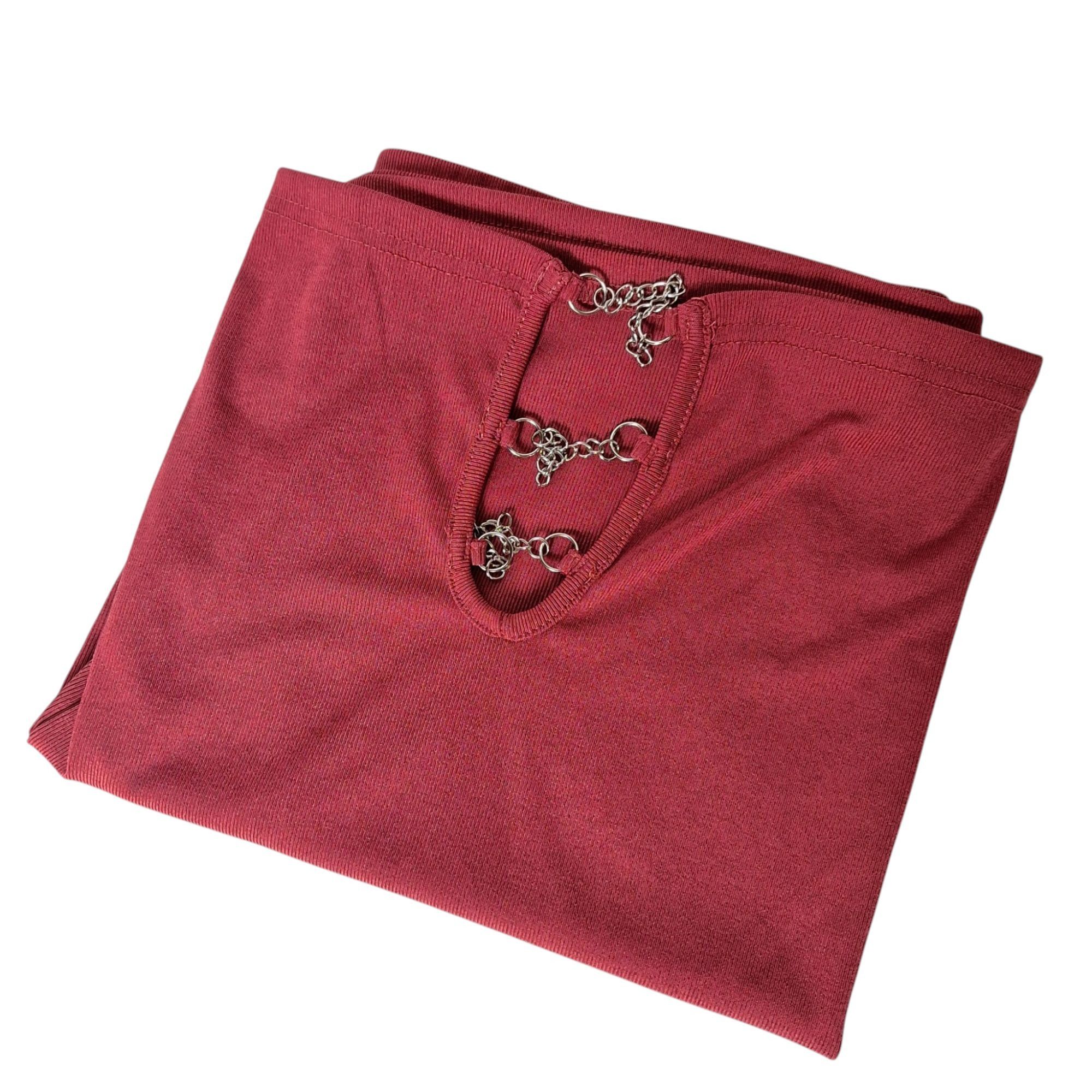Shein SHEIN Curve Red Ribbed Mini Skirt Silver Chain Link Cutout S Size 26" / US 2 / IT 38 - 1 Thumbnail