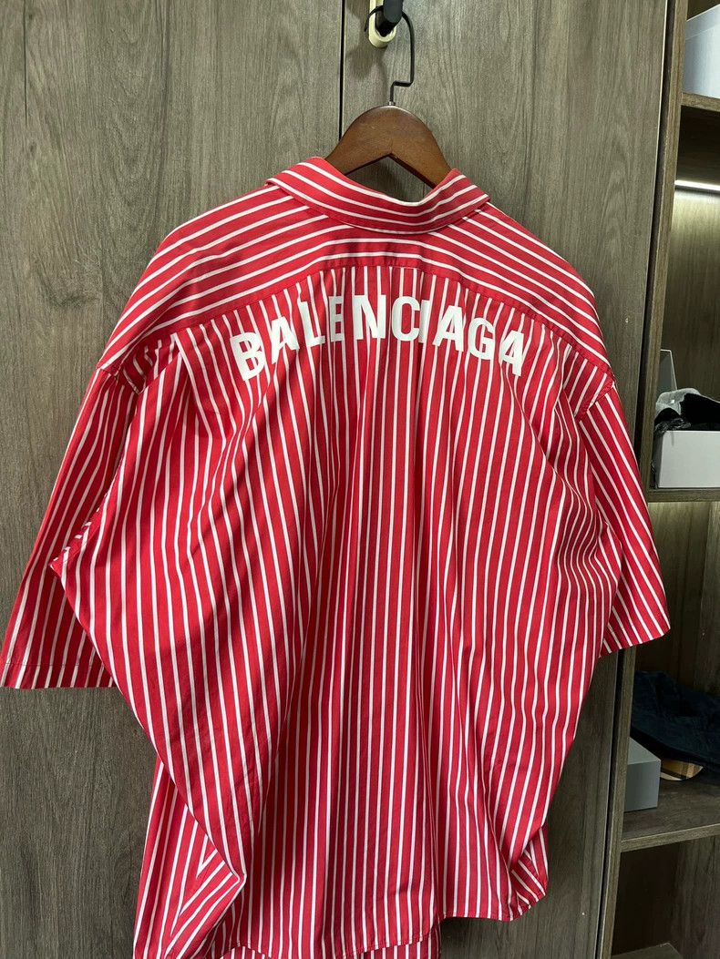 Balenciaga Balenciaga Red and White Striped Cotton Shirt Size XXS / US 00 / IT 34 - 2 Thumbnail