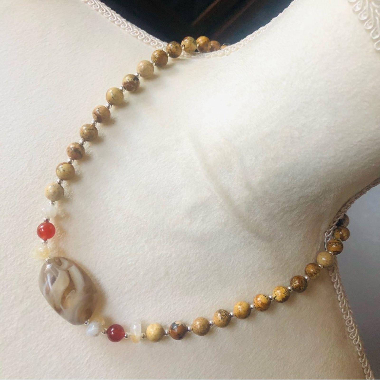 Handmade Handcrafted marble genuine jasper carnelian citrine necklac Size ONE SIZE - 1 Thumbnail