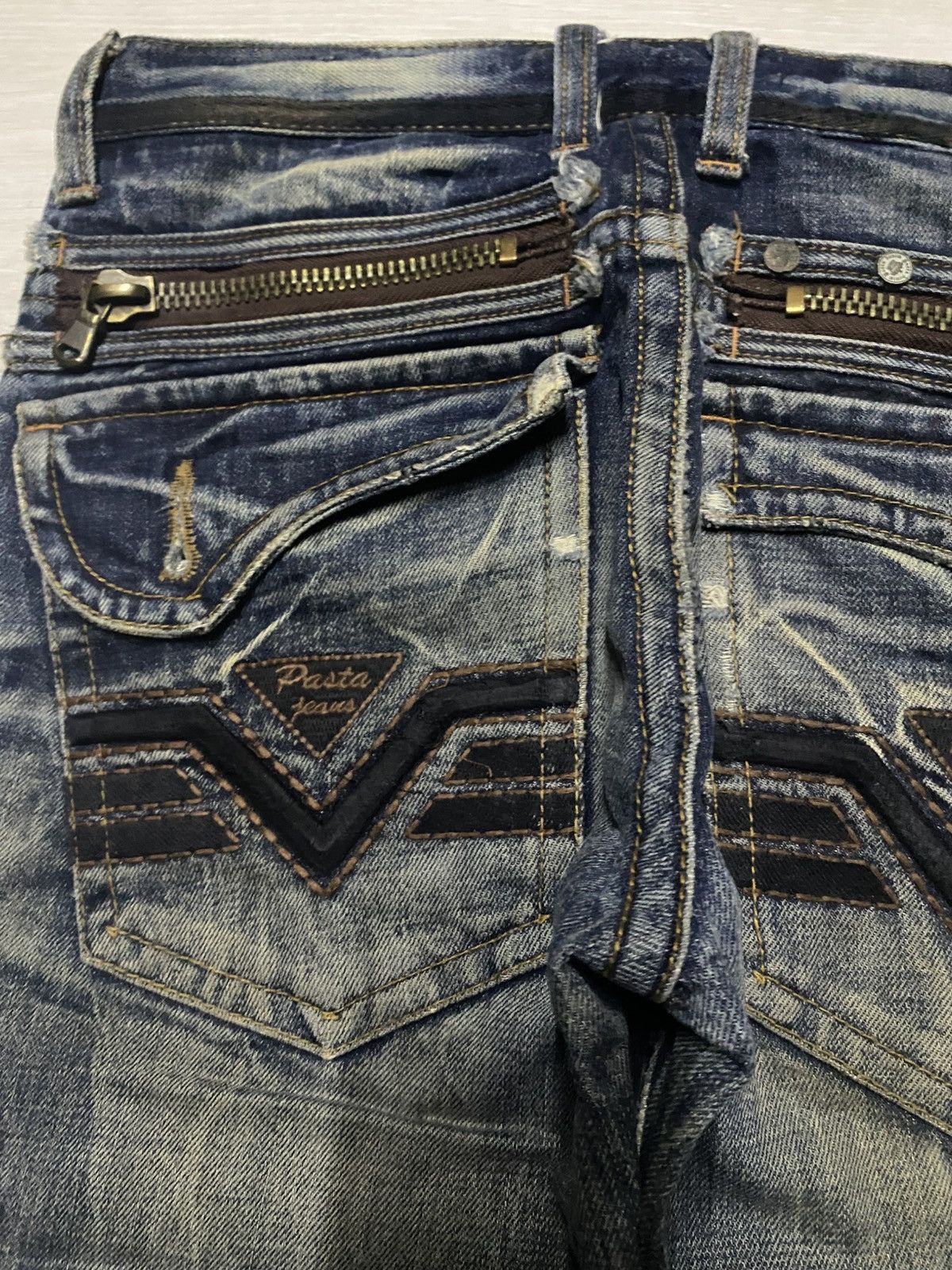 If Six Was Nine Pasta Denim Crazy Mud Wash Distressed Straight Fit Jeans Size US 29 - 9 Thumbnail