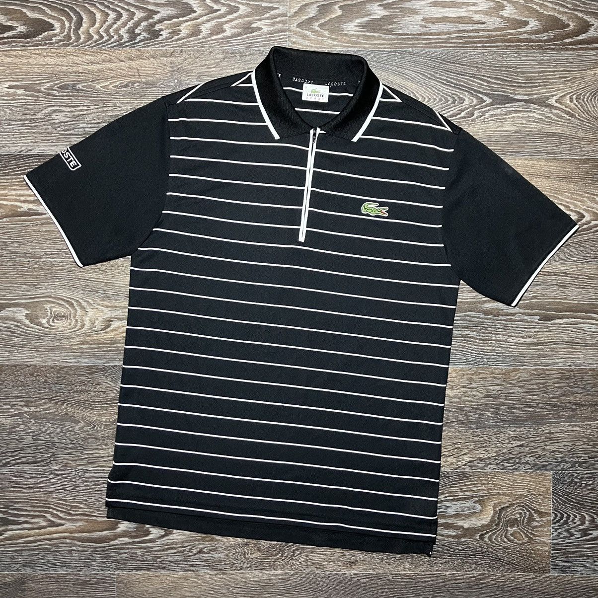 Lacoste Vintage LACOSTE Sport 1/3 Zip Black/White Striped Polo Shirt Size US L / EU 52-54 / 3 - 1 Thumbnail