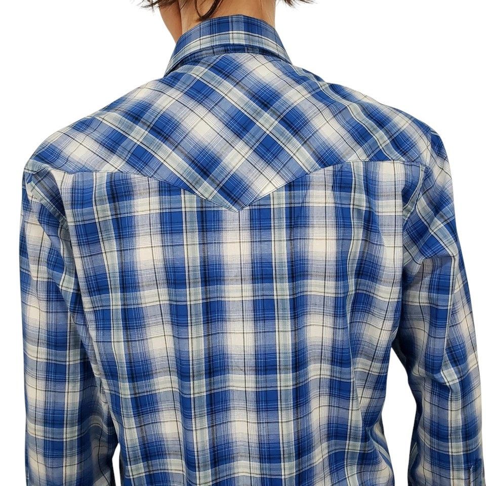 Wrangler NWOT Wrangler Western Snap Shirt Blue Plaid Check Men L Size US L / EU 52-54 / 3 - 10 Thumbnail