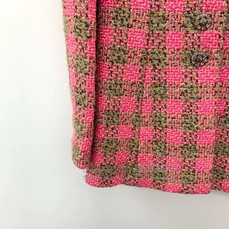 Chanel Chanel 22K pink plaid stand-up collar tweed jacket Size XXS / US 00 / IT 34 - 4 Thumbnail
