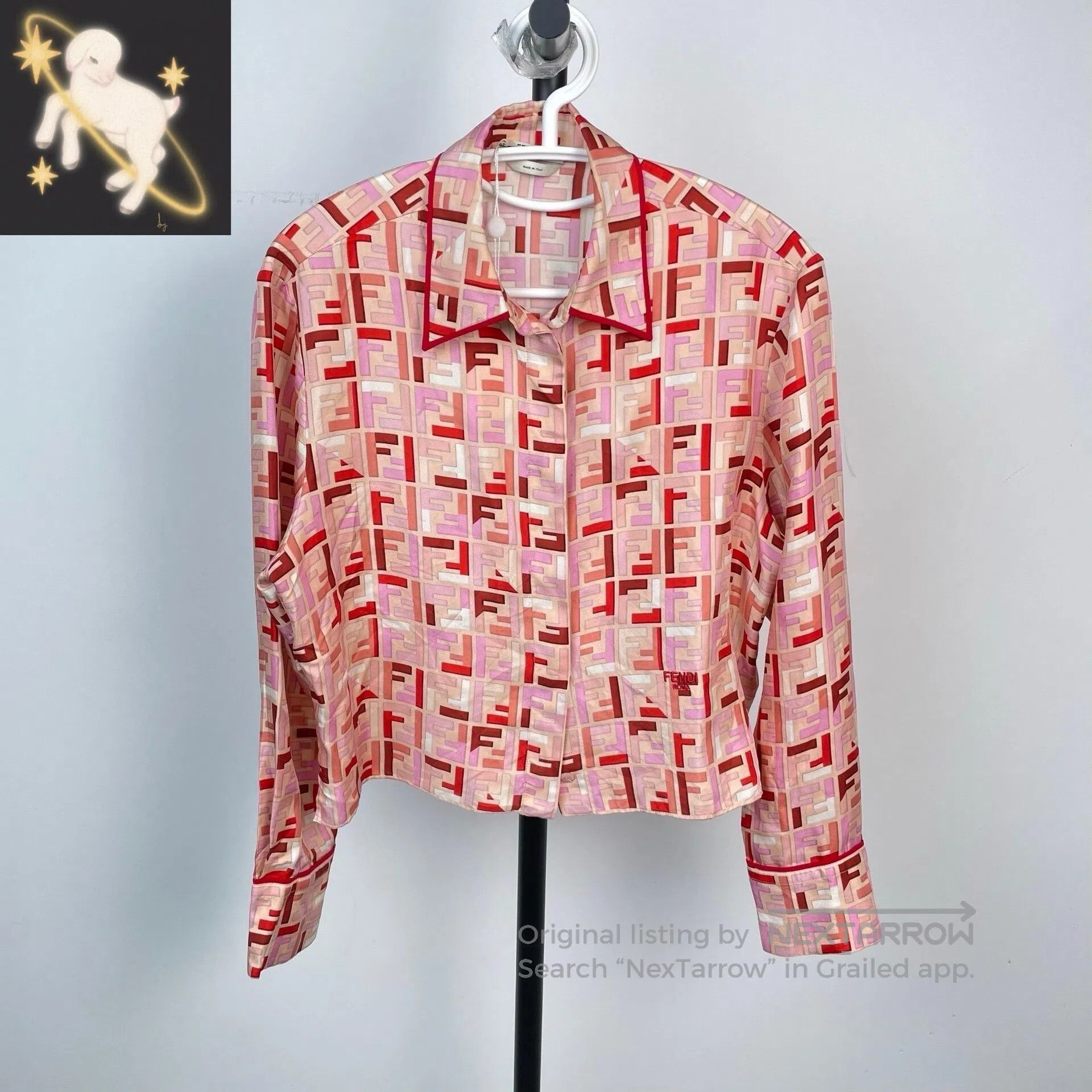 Fendi FENDI Pink Full Print Logo Silk Shirt Jacket| Size XS / US 0-2 / IT 36-38 - 1 Thumbnail