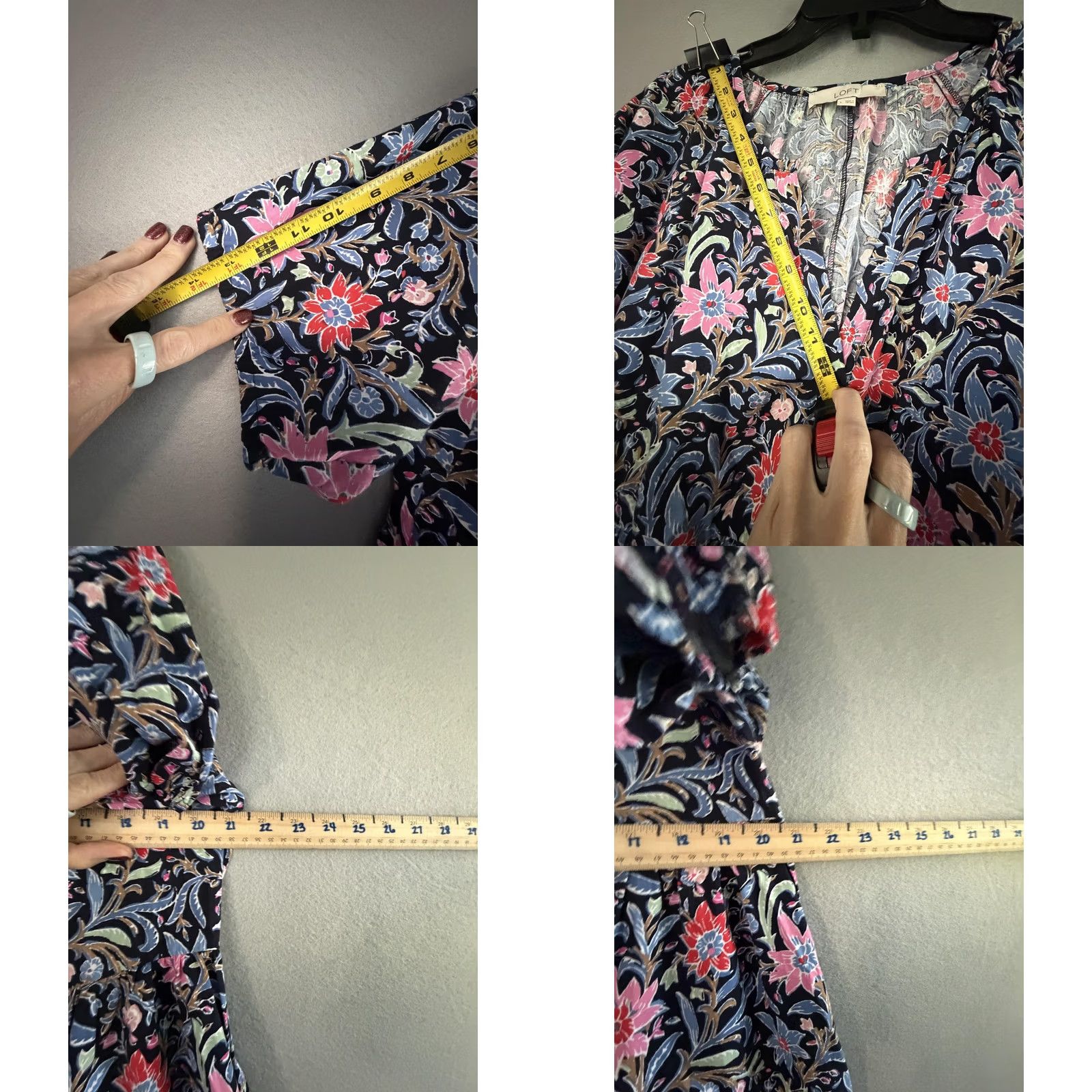 Loft LOFT Dress Womens L Multicolor Floral V Neck Puff Sleeve Trapeze Swing Button Size L / US 10 / IT 46 - 8 Thumbnail
