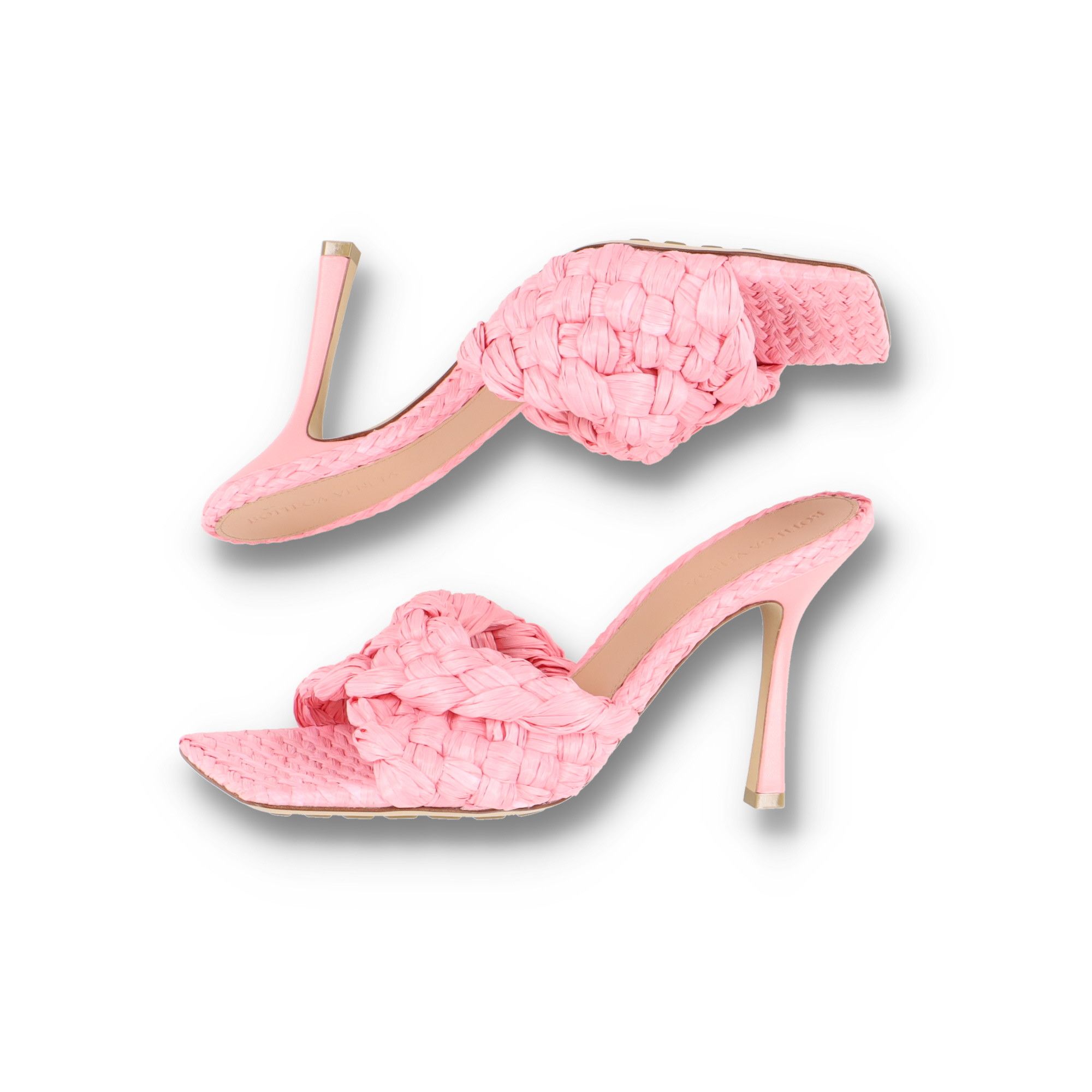 Bottega Veneta Pink Stretch Intrecciato Raffia Mules Size US 10 / IT 40 - 7 Thumbnail