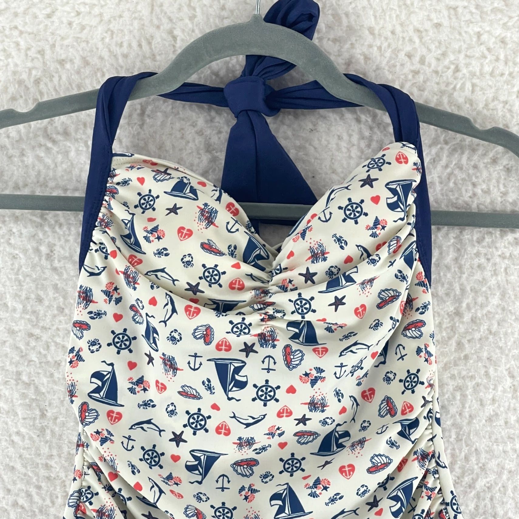 Nautica Girl Howdy Nautical Ruched Halter One Piece Swimsuit Womens Size 6 White USA Size ONE SIZE - 2 Thumbnail