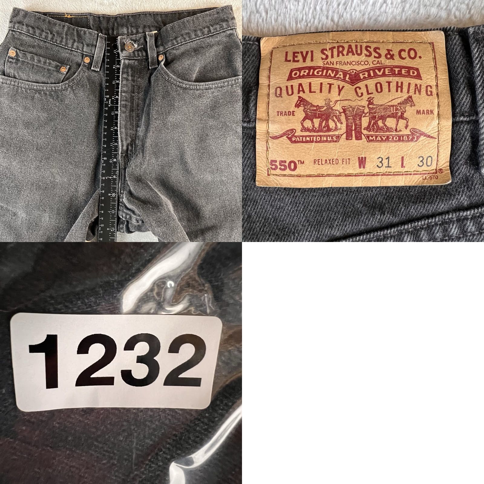 Levi's VTG Levi's 550 Jeans Mens 31x31.5 Black Straight Relaxed Denim 90s USA 5-Pocket Jeans (Charcoal Wash) Levi's 500 Series Mens Reg Size US 31 - 8 Thumbnail