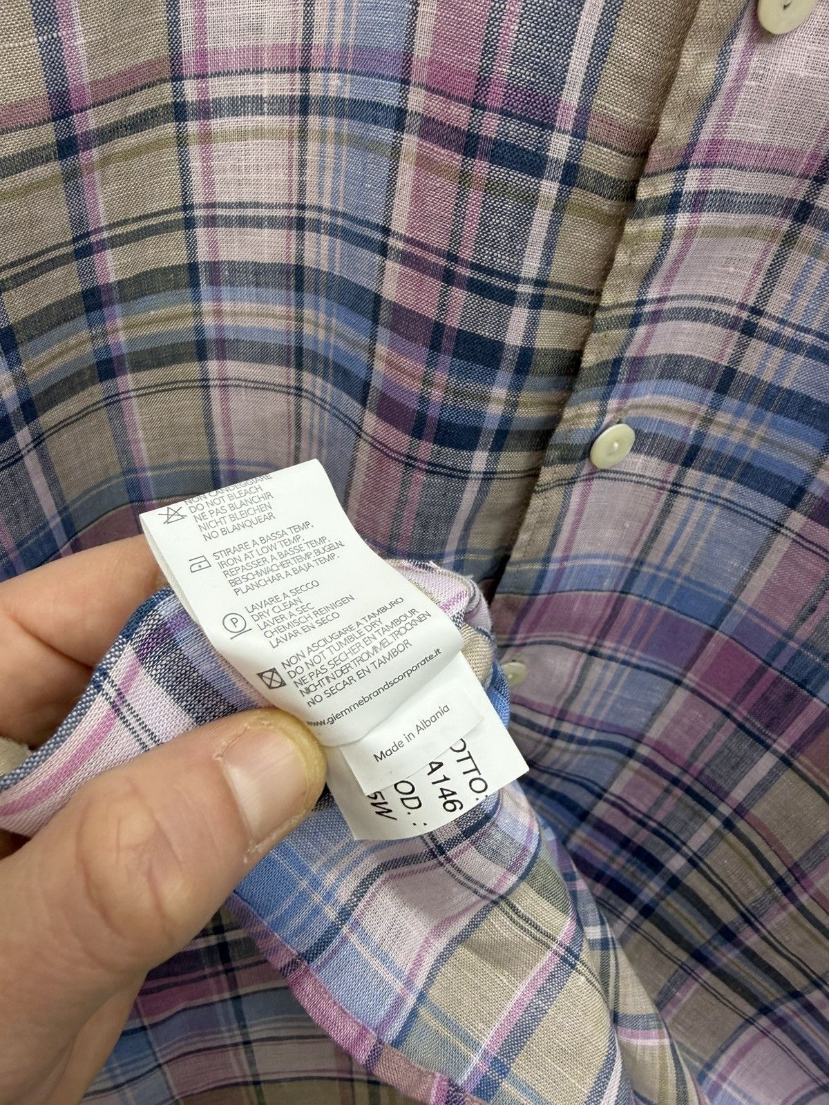 Tintoria Mattei Tintoria Mattei 954 100% Linen Plaid Shirt Size 41 16 Size US L / EU 52-54 / 3 - 12 Thumbnail