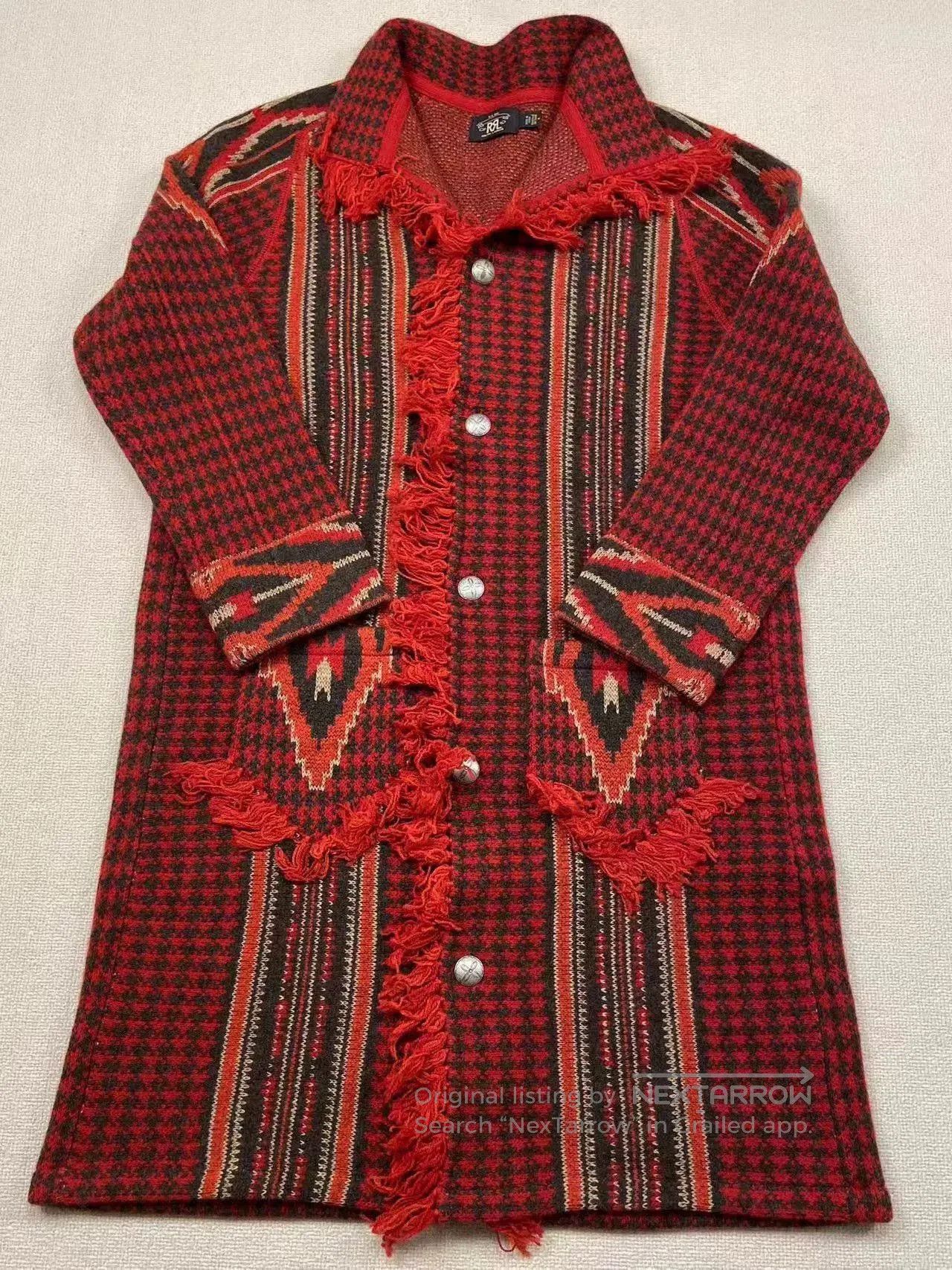 Ralph Lauren RRL Red Houndstooth Knit Cardigan.