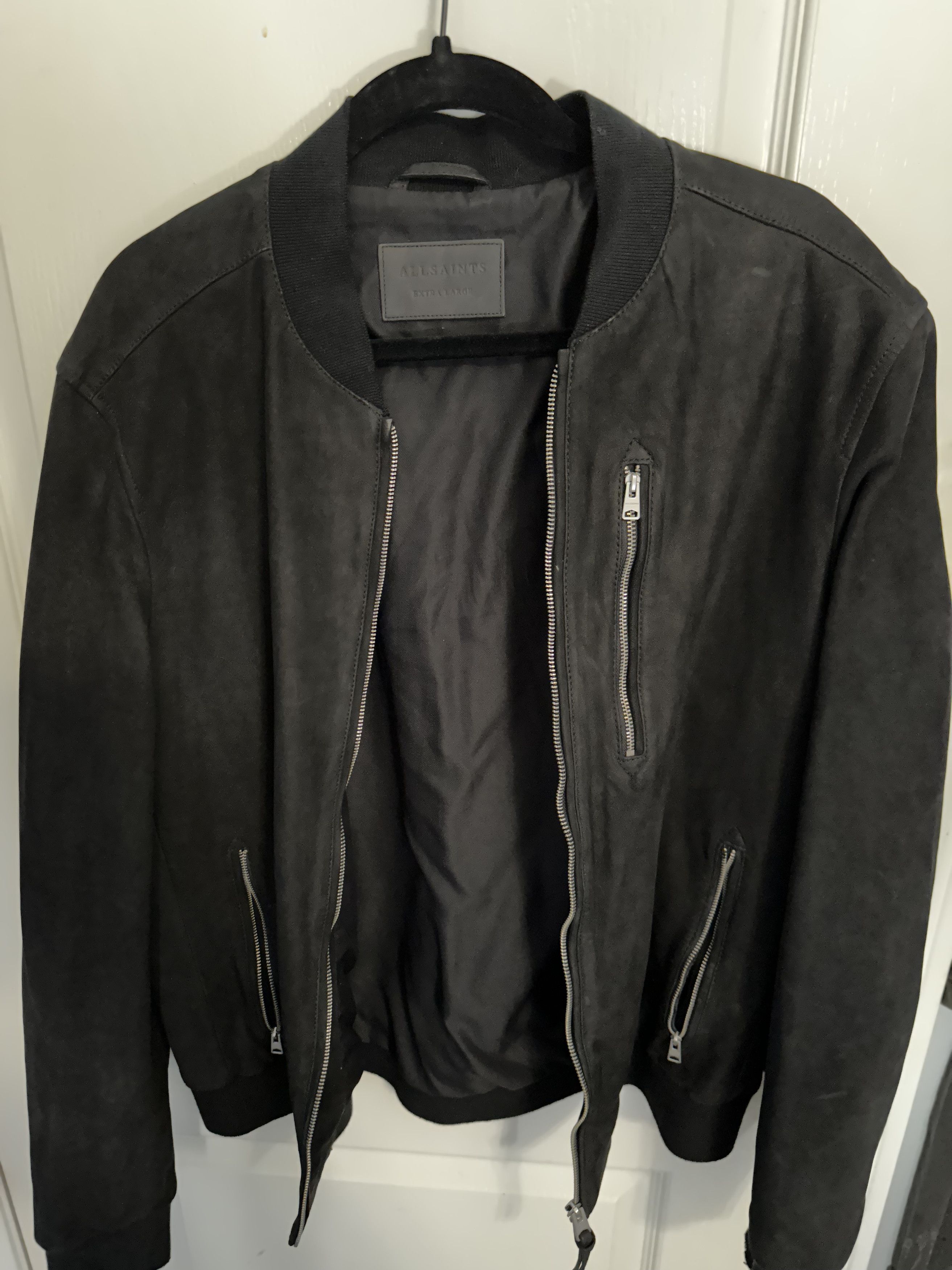 image of Allsaints Stones Suede Bomber Jacket Size XL in Black, Men's