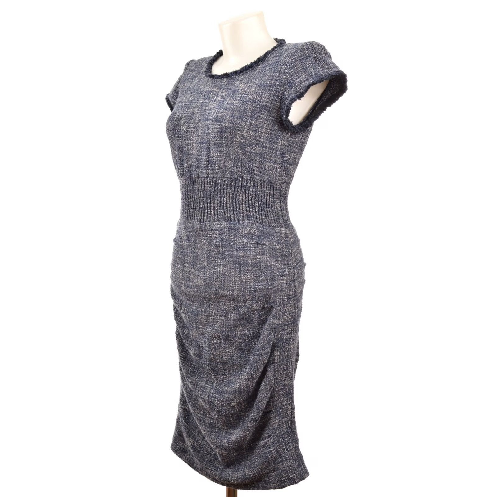 Maje VINTAGE Maje Rought Tweed Blue Dress Bleu Dress Knee Length E16ROUGHT 92% Cotton // 7% Polyamide // 1% Elastane Size 2 Womens Size XS / US 0-2 / IT 36-38 - 4 Thumbnail