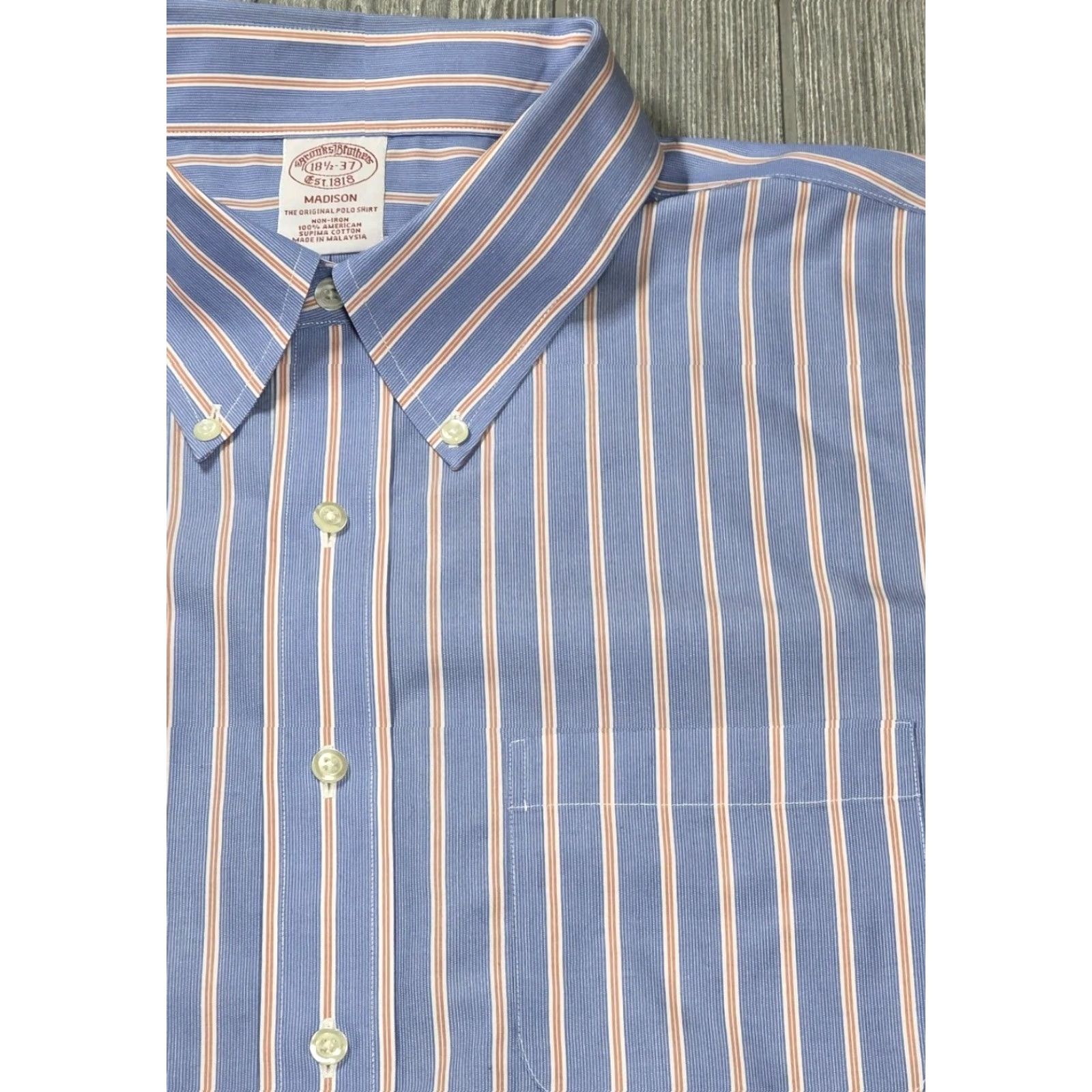Brooks Brothers BROOKS BROTHERS Men Madison Shirt 18.5-37 Blue Red Stripe Long Sleeve Oxford Shirt Size US XXL / EU 58 / 5 - 3 Thumbnail