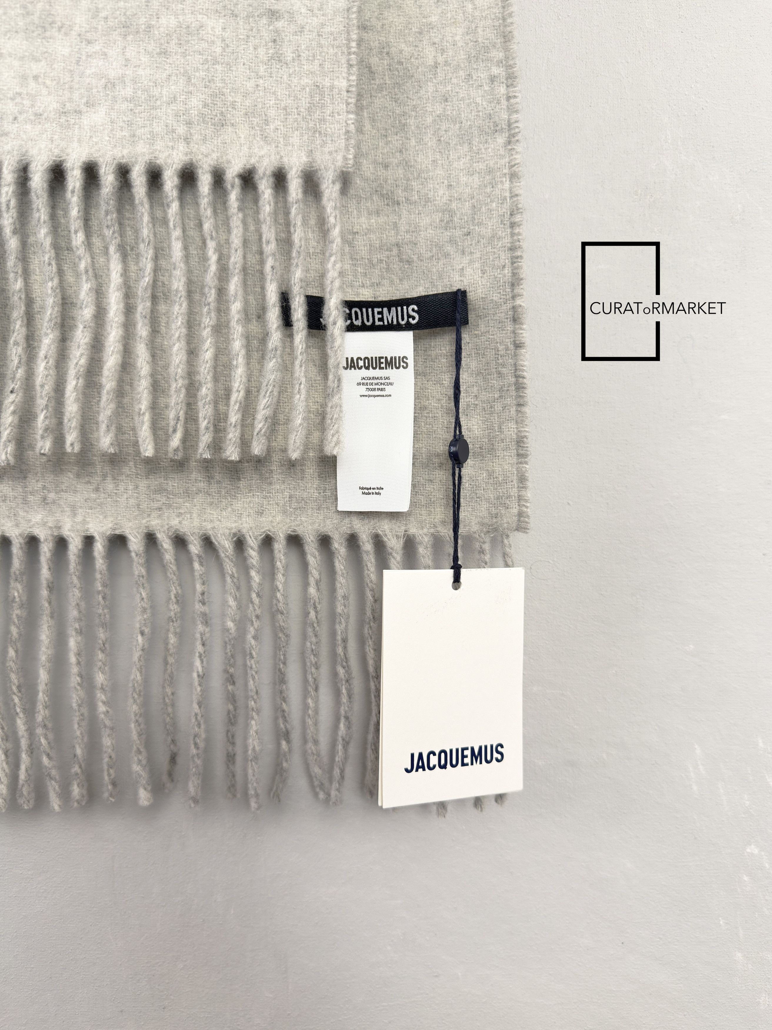 Jacquemus Contrast Iconic Logo Felted Wool Gray Scarf FW25 Le Palmier Size ONE SIZE - 5 Thumbnail