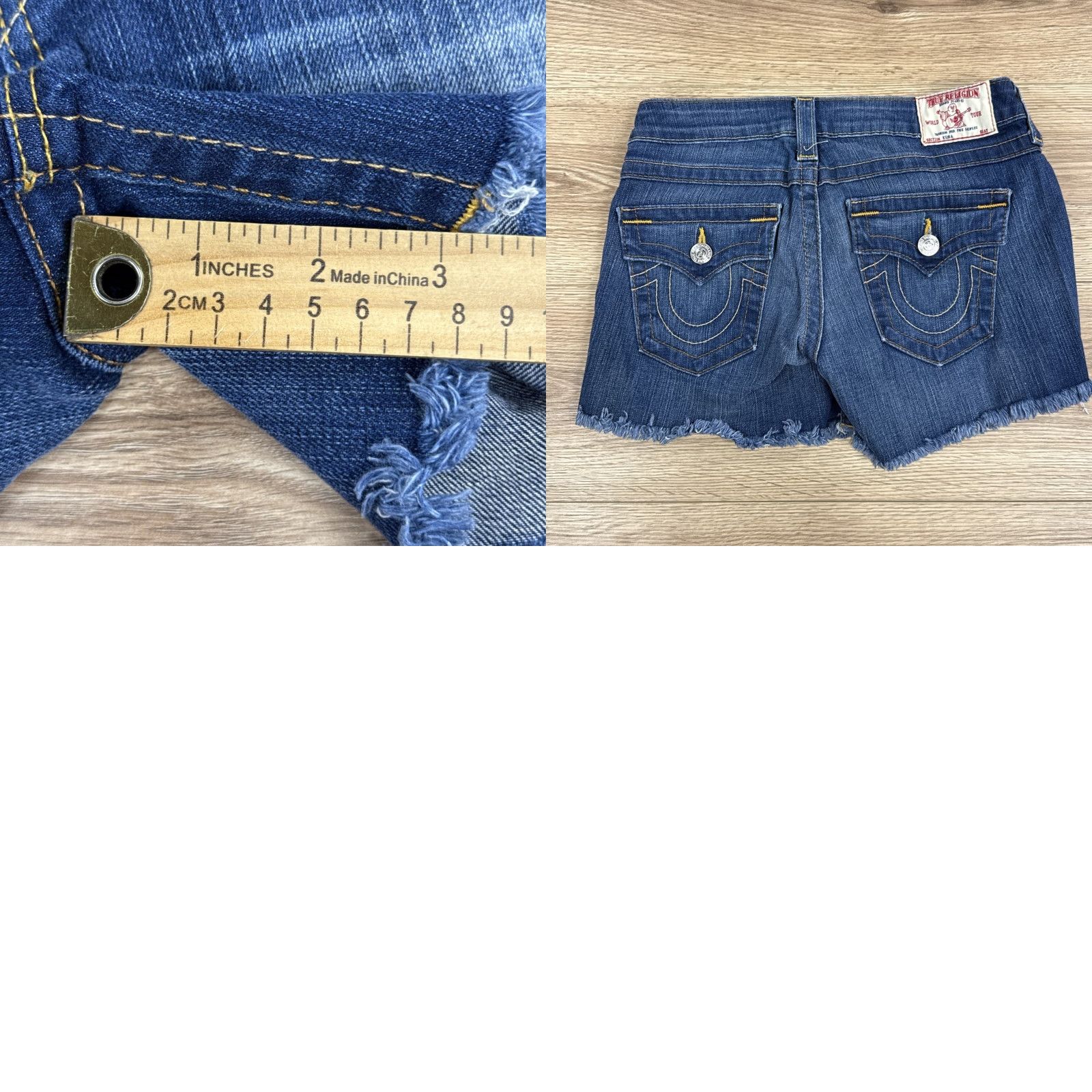 True Religion VINTAGE True Religion Jeans Shorts Blue Cut-Off Low Rise Denim 3 in Inseam Sz 28 Womens Size 29" - 8 Thumbnail
