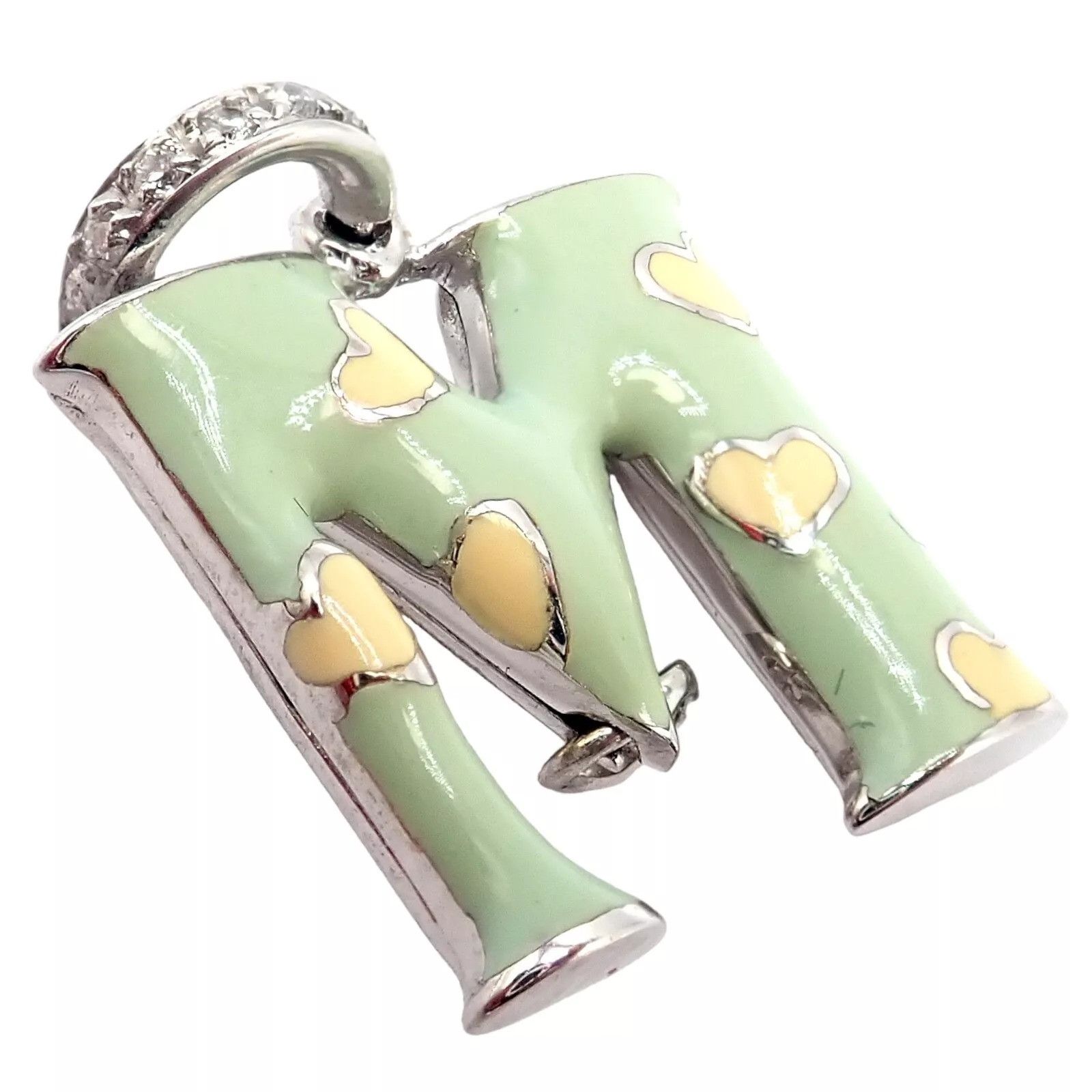 Other White Gold Diamond Green Enamel Baby M Initial Charm Pendant Size ONE SIZE - 6 Thumbnail