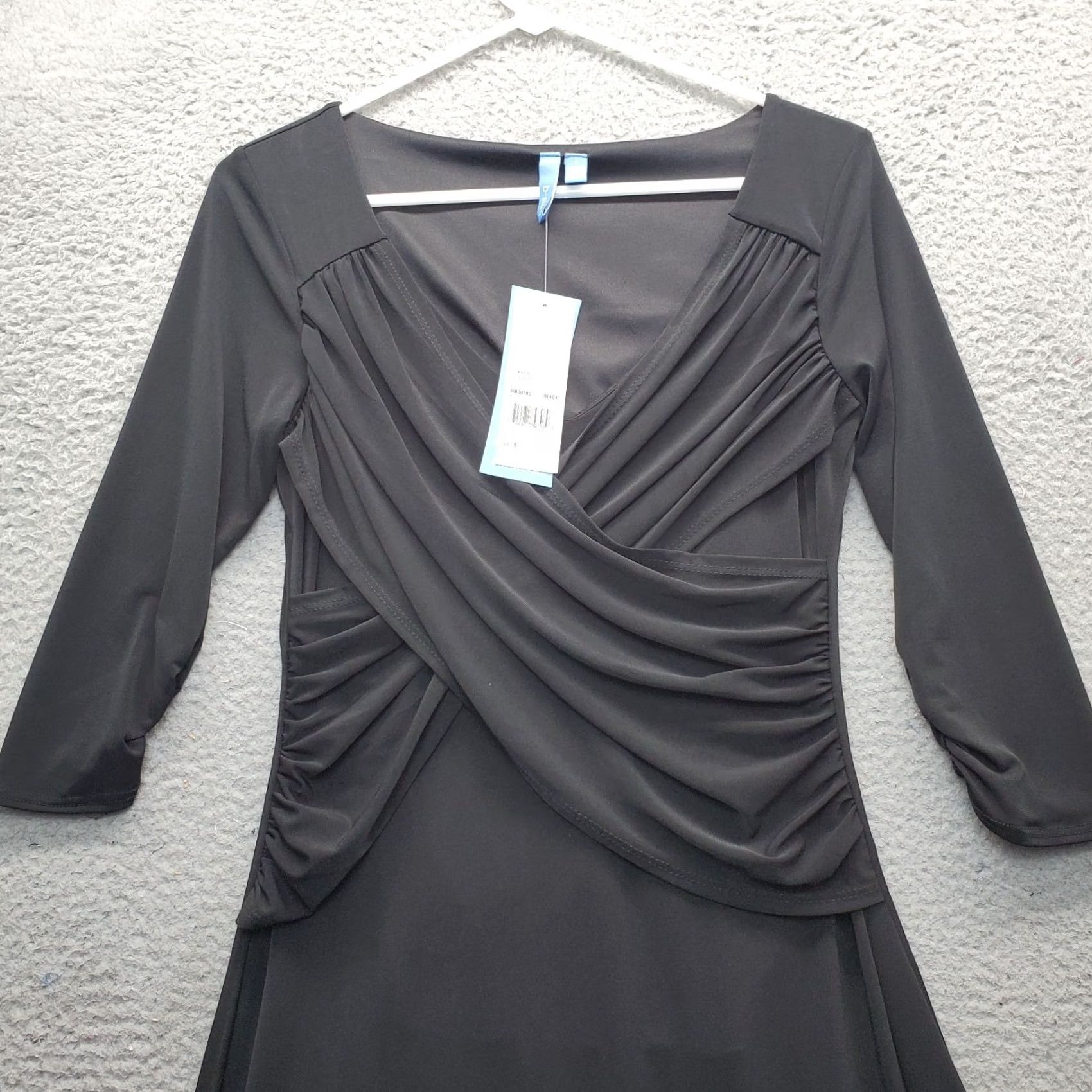 Vintage B-Slim Womens Size S Black 3/4 Sleeve Faux Wrap V-Neck Shapewear Dress - White? Size S / US 4 / IT 40 - 3 Thumbnail