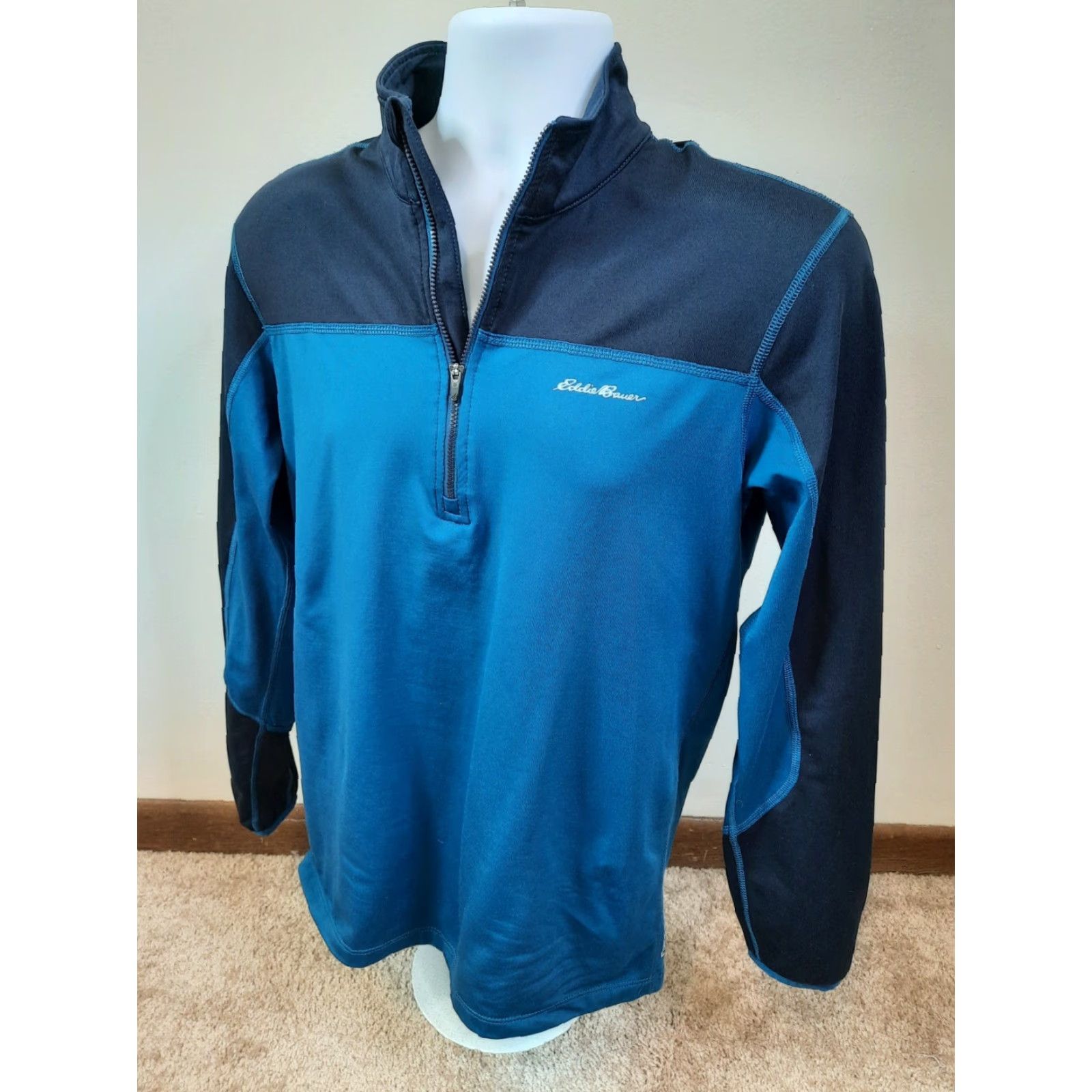 Eddie Bauer Eddie Bauer Men's Sweatshirt 1/4 Zip Mock Neck Color Block Blue S Size US S / EU 44-46 / 1 - 2 Thumbnail