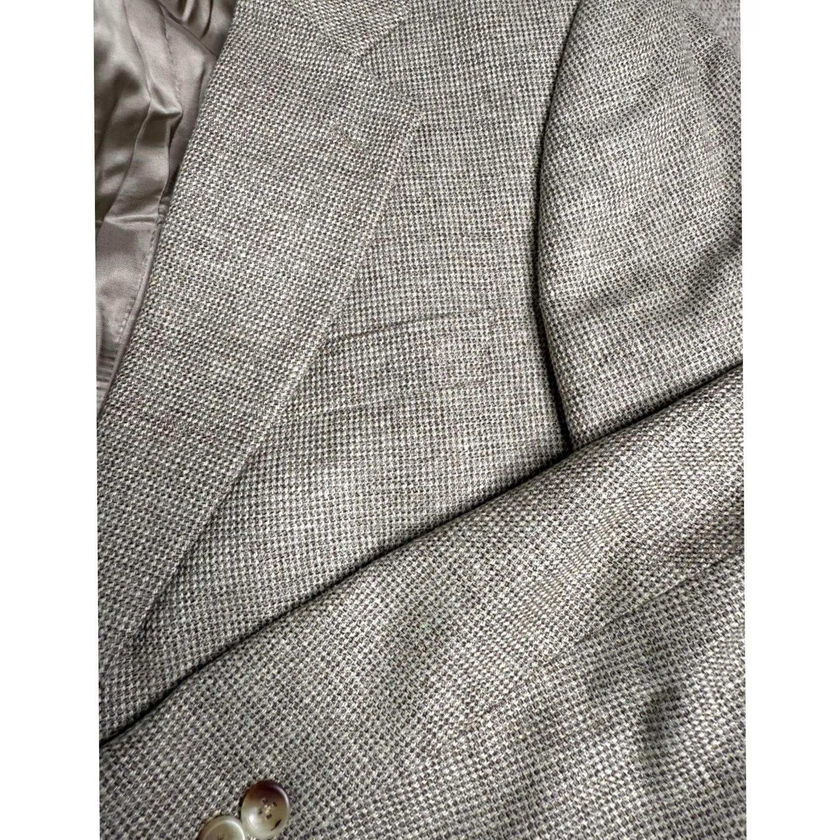 Vintage L.L.Bean Blazer Sport Coat Men's 42R Silk Wool Blend Herringbone Neutral Size 42R - 3 Thumbnail