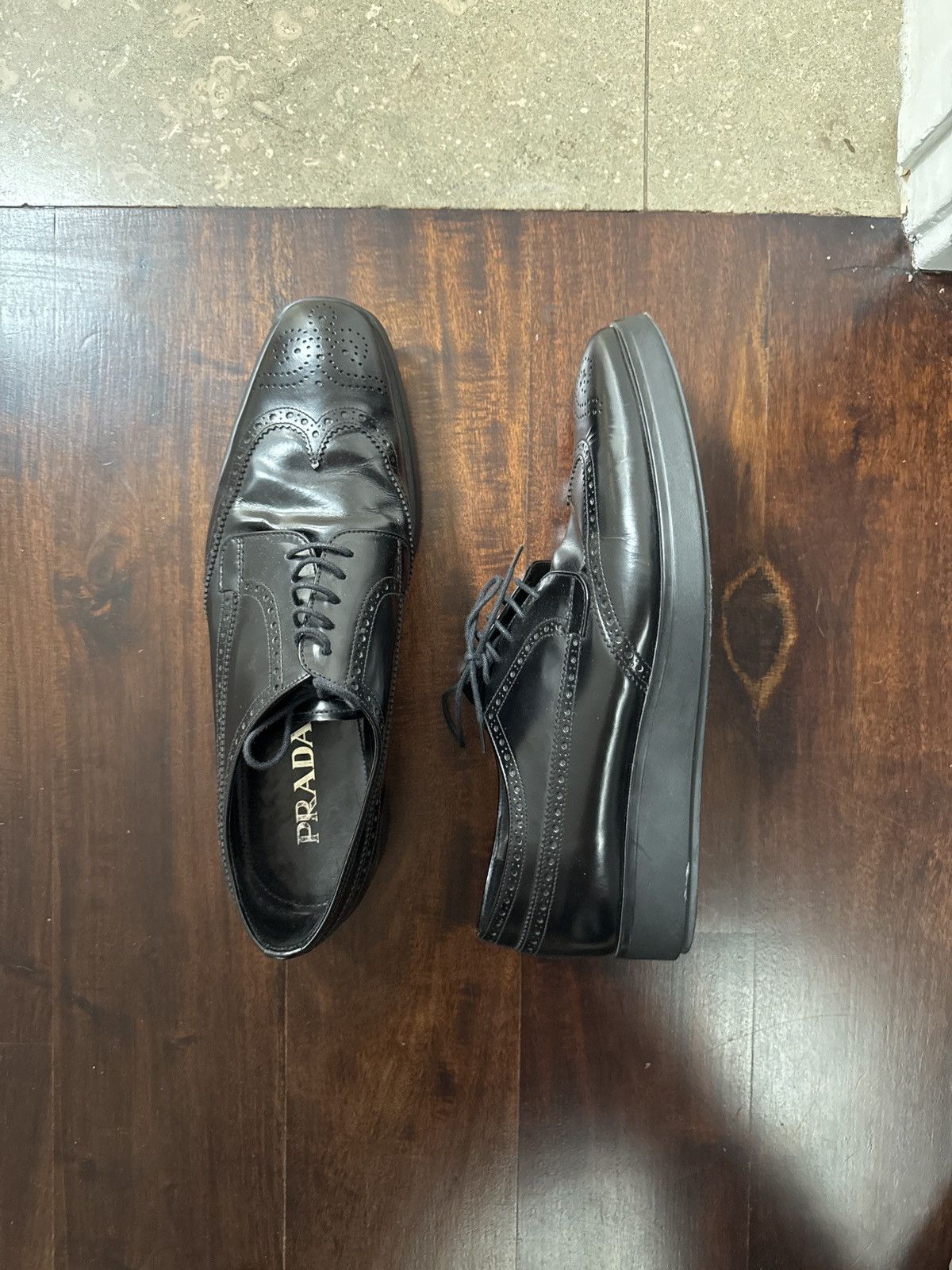 Prada Prada Black Leather Lace-Up Dress Shoes Size US 9 / EU 42 - 1 Thumbnail