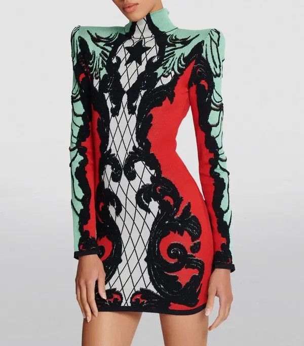 Balmain o1s1wg110825 Baroque Print Mini Dress in Multicolor Size M / US 6-8 / IT 42-44 - 3 Thumbnail