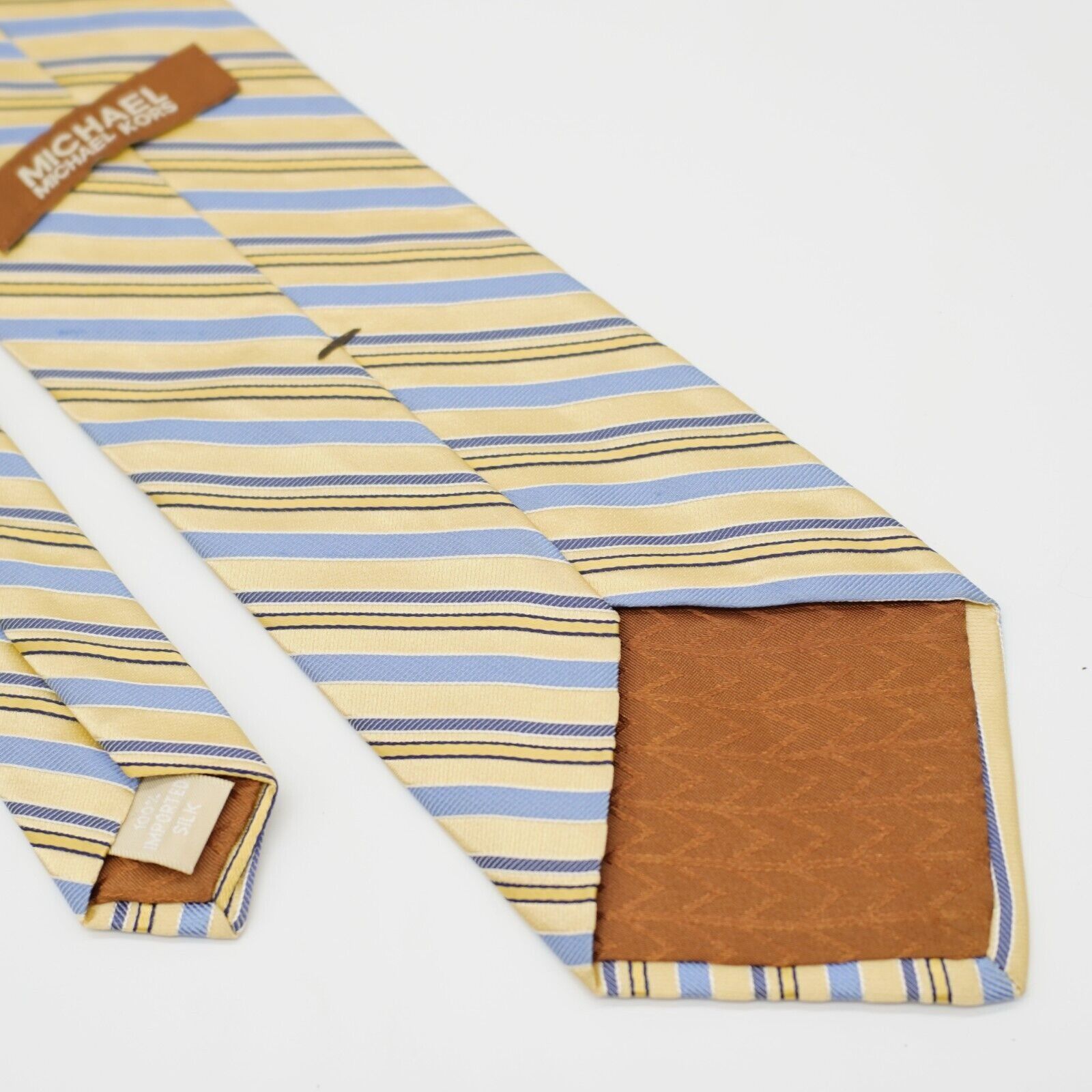 Michael Kors Michael Kors Yellow Blue Striped Woven Silk Tie Size ONE SIZE - 5 Thumbnail