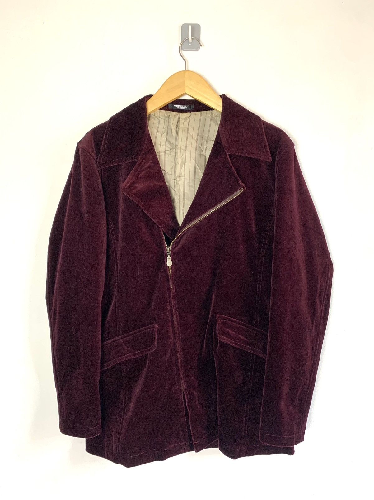 image of Avant Garde x Tornado Mart 90's Tornado Mart Japan Asymeteical Velvet Jacket in Maroon (Size Medium