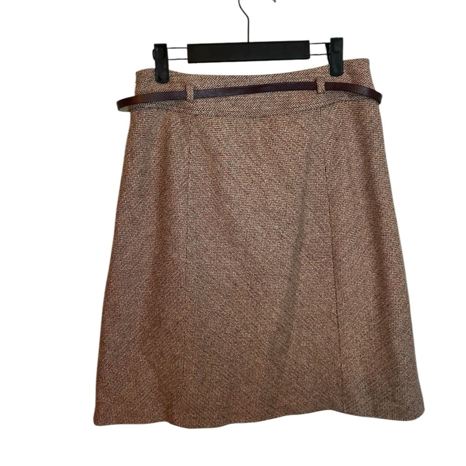 Ann Taylor Ann Taylor Tan Wool Leather Belted A-Line Skirt Size 27" / US 4 / IT 40 - 2 Thumbnail