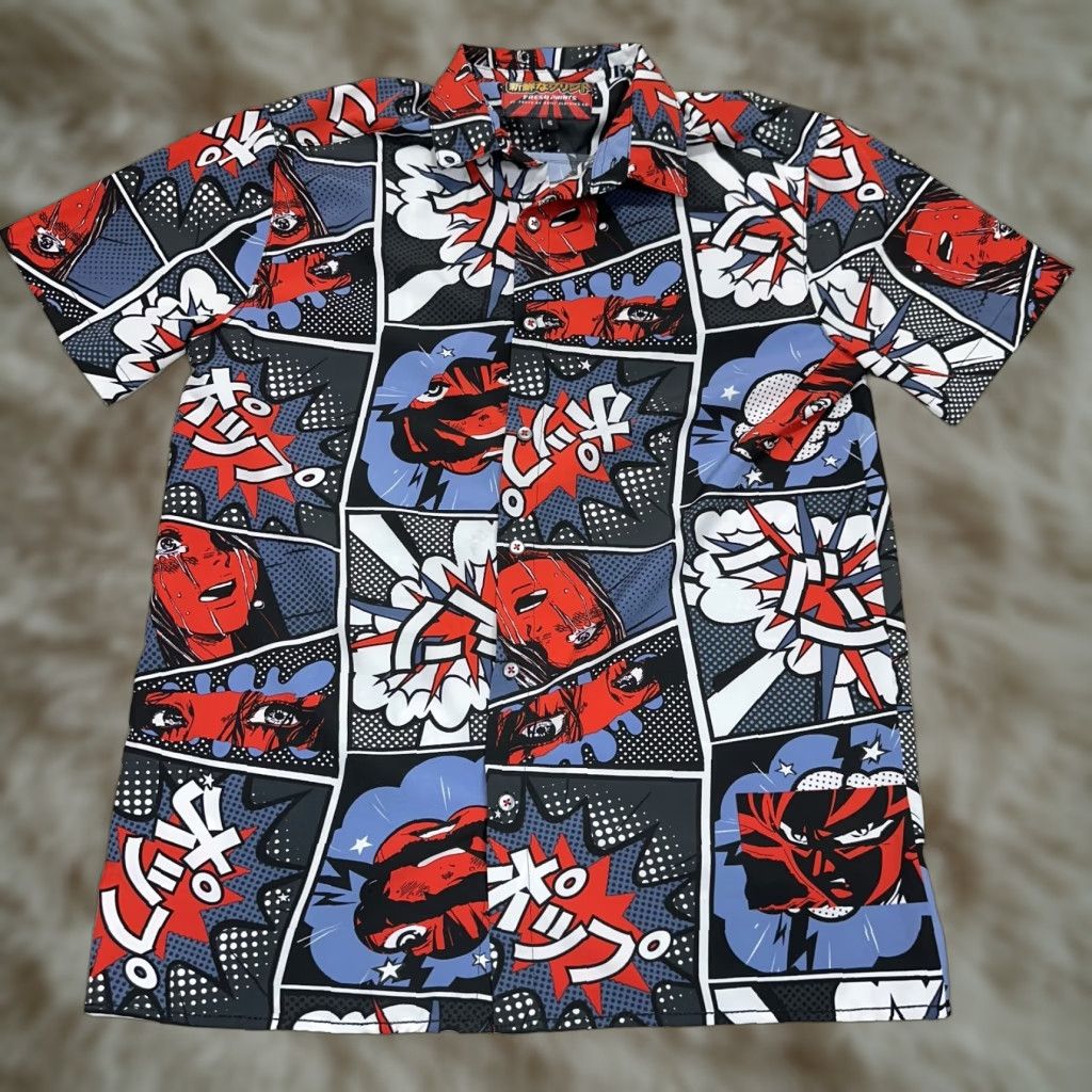 Gloverall Fresh Prints Gray Red Anime Print All Over Shirt Short Sleeve Button Up Womens S Size S / US 4 / IT 40 - 1 Thumbnail