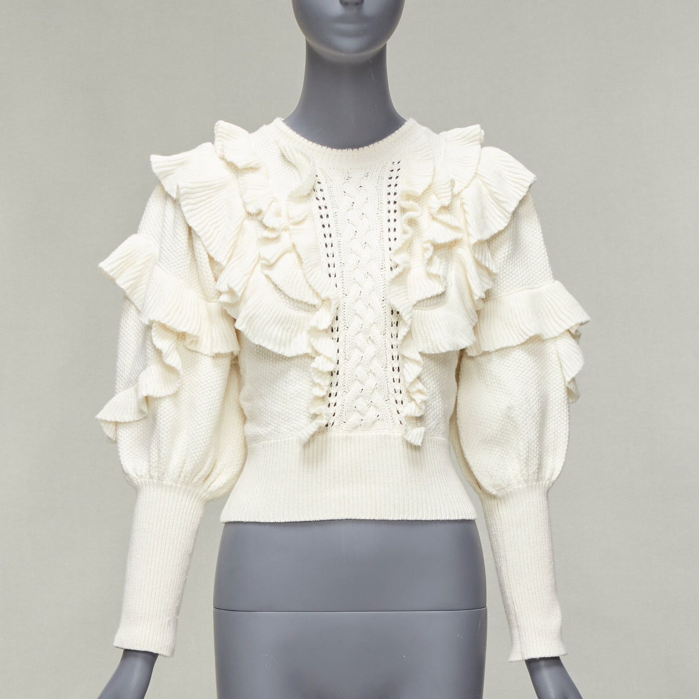 Zimmermann ZIMMERMANN cream cotton creme botanica flounce ruffled cotton sweater US0 XS Size XS / US 0-2 / IT 36-38 - 1 Thumbnail