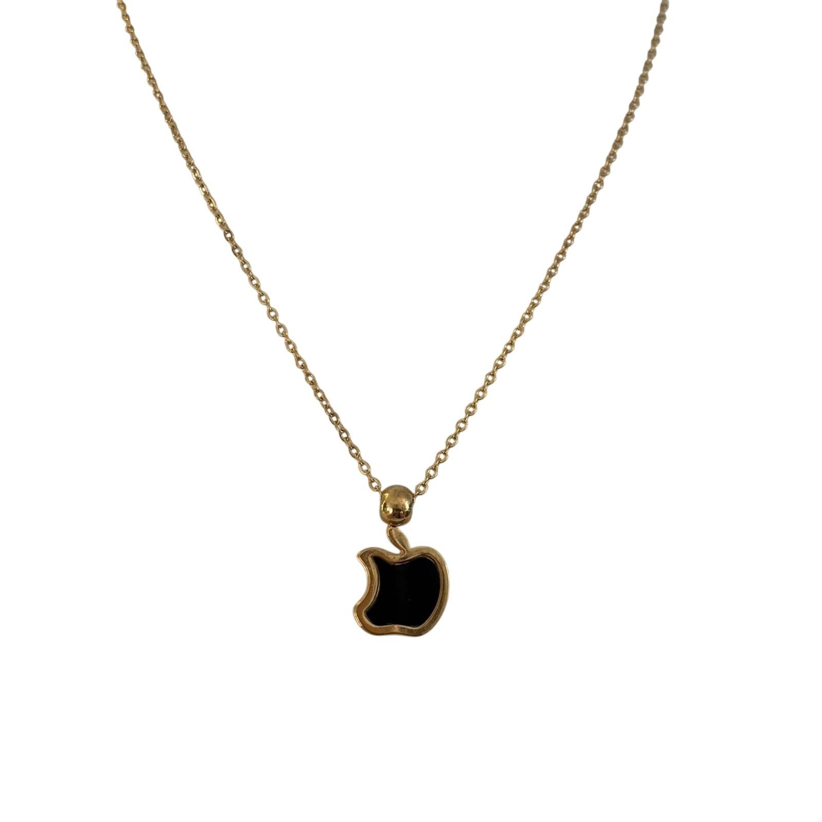 Other Black Apple Pendant Necklace Gold Stainless Steel Minimal Size ONE SIZE - 5 Thumbnail