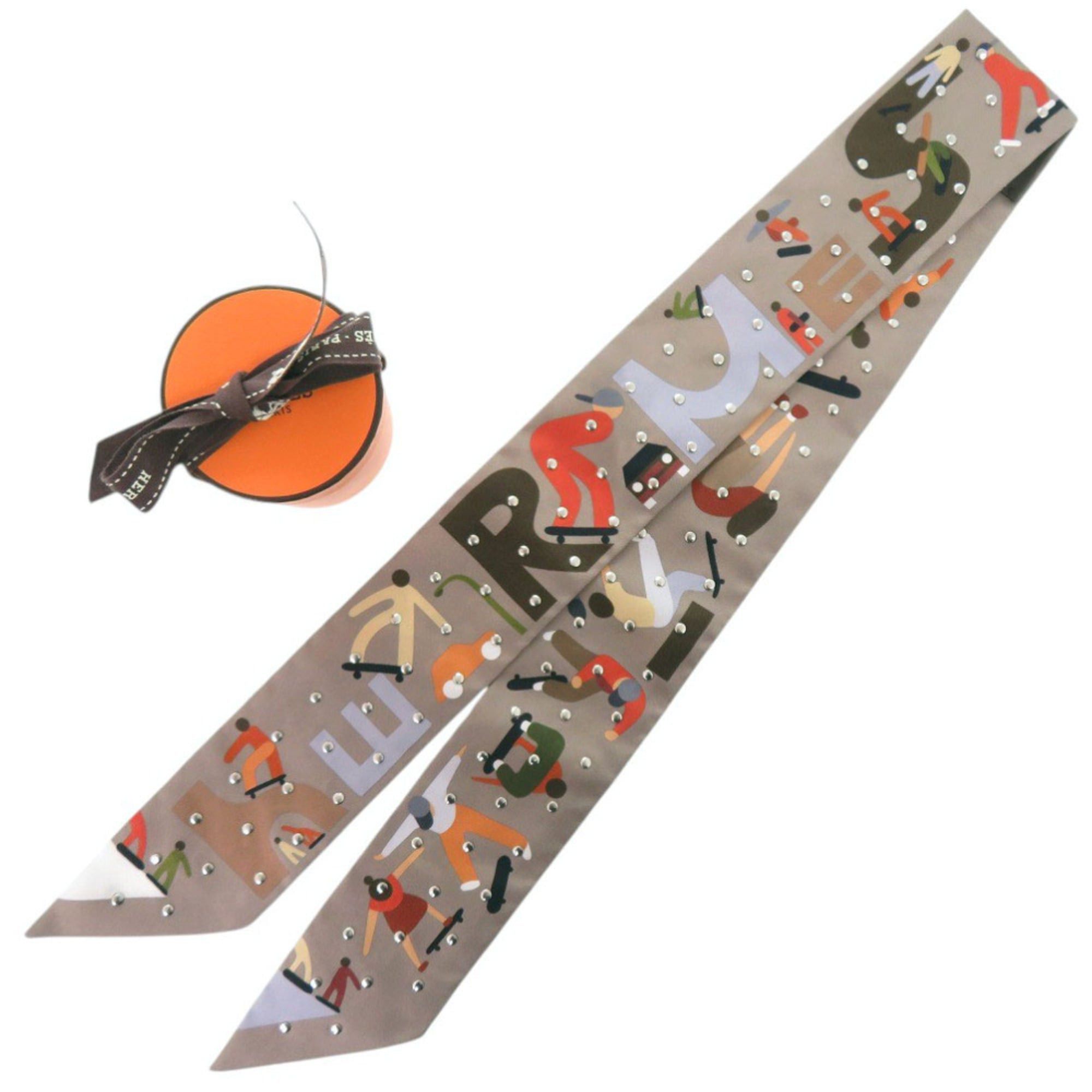 Hermes Hermes Twilly Figure Libre Stud Silk Grey Silver Hardware Scarf Muffler 1178HERMES Size ONE SIZE - 1 Thumbnail